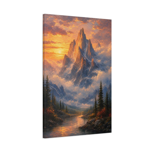 Main Mockup. Nature Mountain Orange Blue Mountain shown as stretched canvas wall art