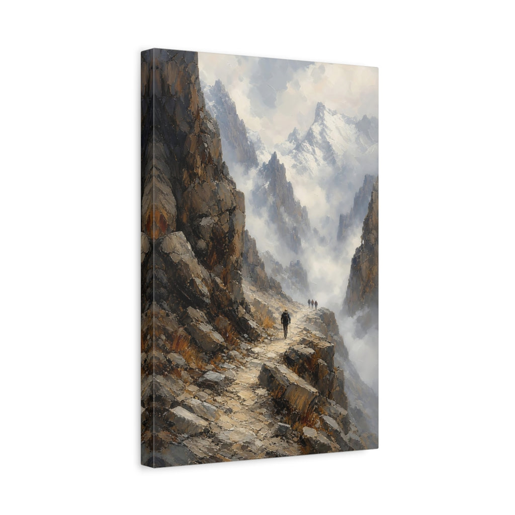 Side Mockup 4. Nature Mountain Path Brown Gray Mountain shown as stretched canvas wall art