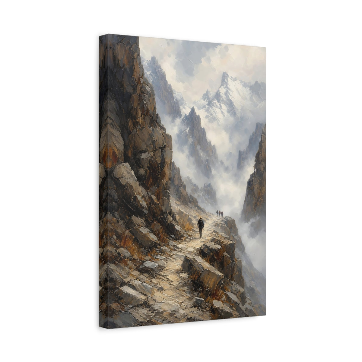 Side Mockup 4. Nature Mountain Path Brown Gray Mountain shown as stretched canvas wall art