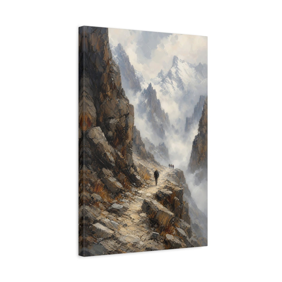 Side Mockup 3. Nature Mountain Path Brown Gray Mountain shown as stretched canvas wall art