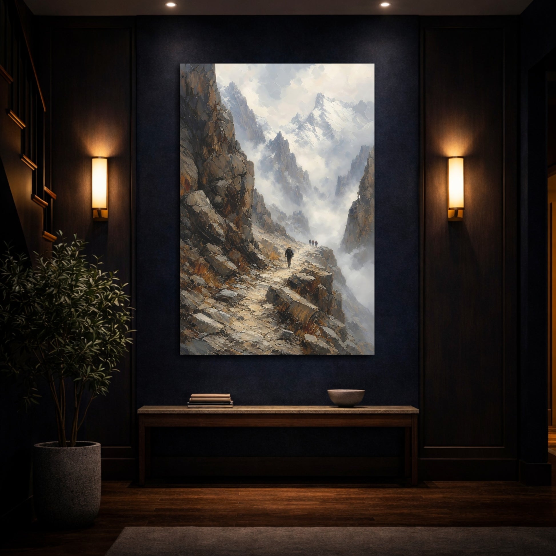 Mockup 4. Nature Mountain Path Brown Gray Mountain shown as stretched canvas wall art