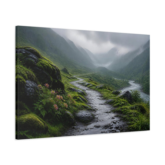 Main Mockup. Nature Mountain Path Green Mountain Landscape shown as stretched canvas wall art