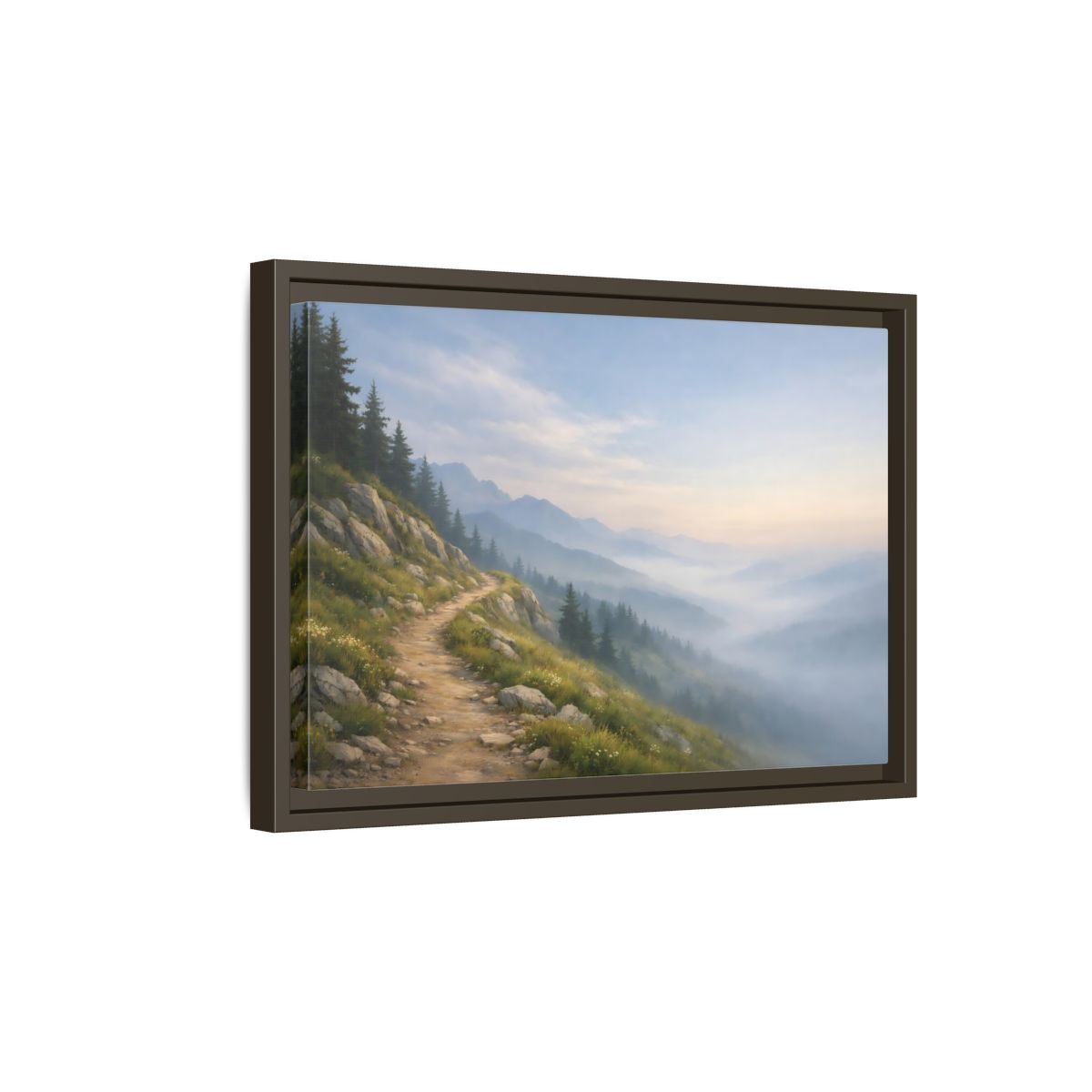 Side Mockup 5. Nature Mountain Path Misty Mountain shown as stretched canvas wall art