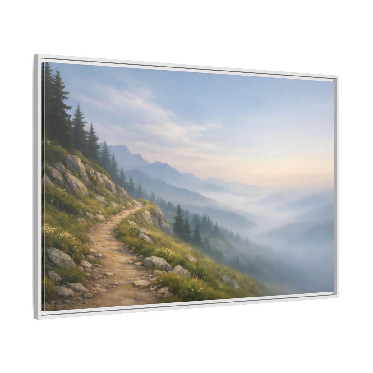 Side Mockup 7. Nature Mountain Path Misty Mountain shown as stretched canvas wall art