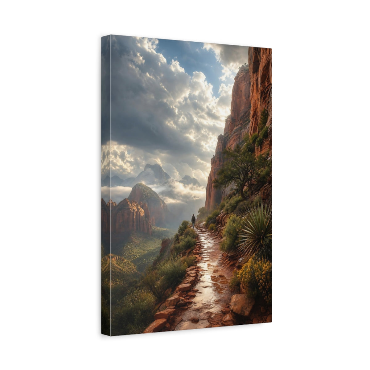Side Mockup 4. Nature Mountain Path Red Mountain Landscape shown as stretched canvas wall art