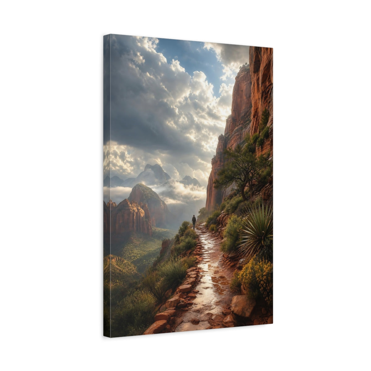Side Mockup 3. Nature Mountain Path Red Mountain Landscape shown as stretched canvas wall art