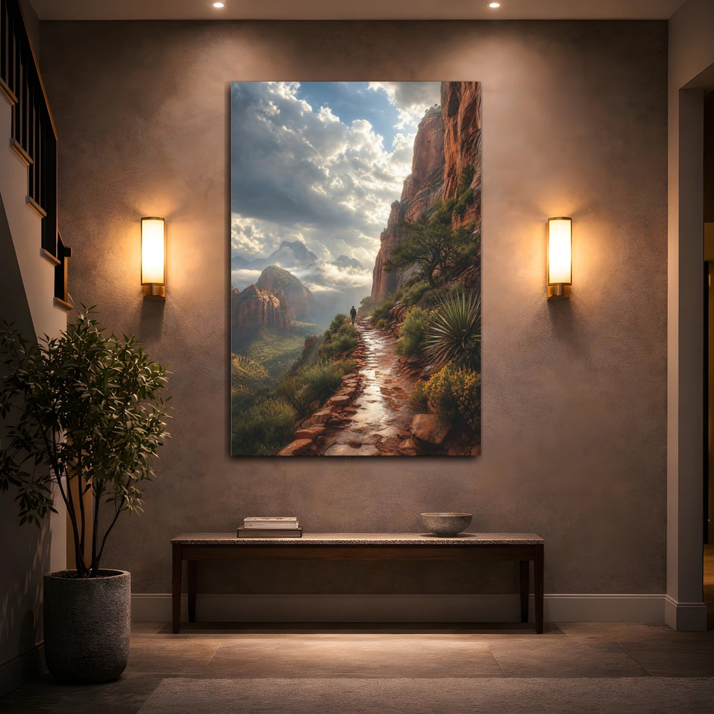 Mockup 2. Nature Mountain Path Red Mountain Landscape shown as stretched canvas wall art