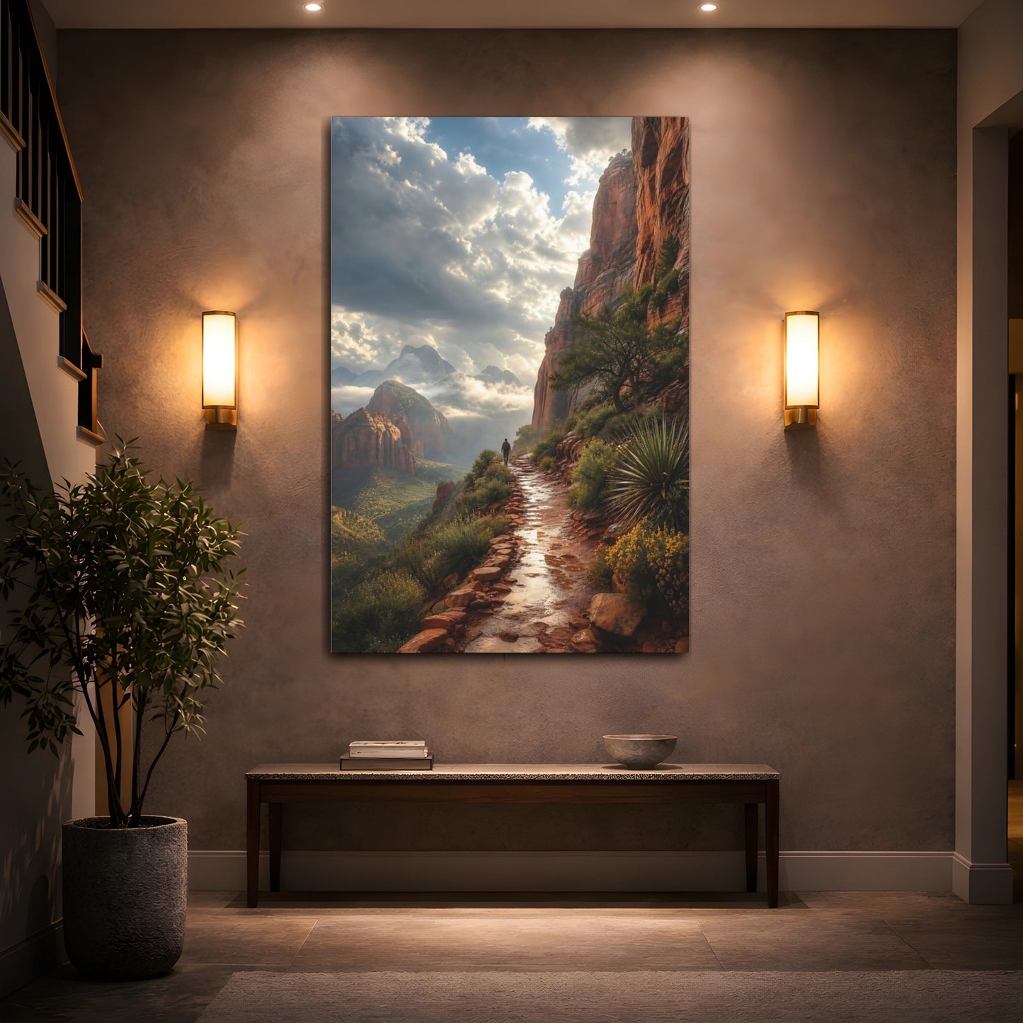 Mockup 2. Nature Mountain Path Red Mountain Landscape shown as stretched canvas wall art