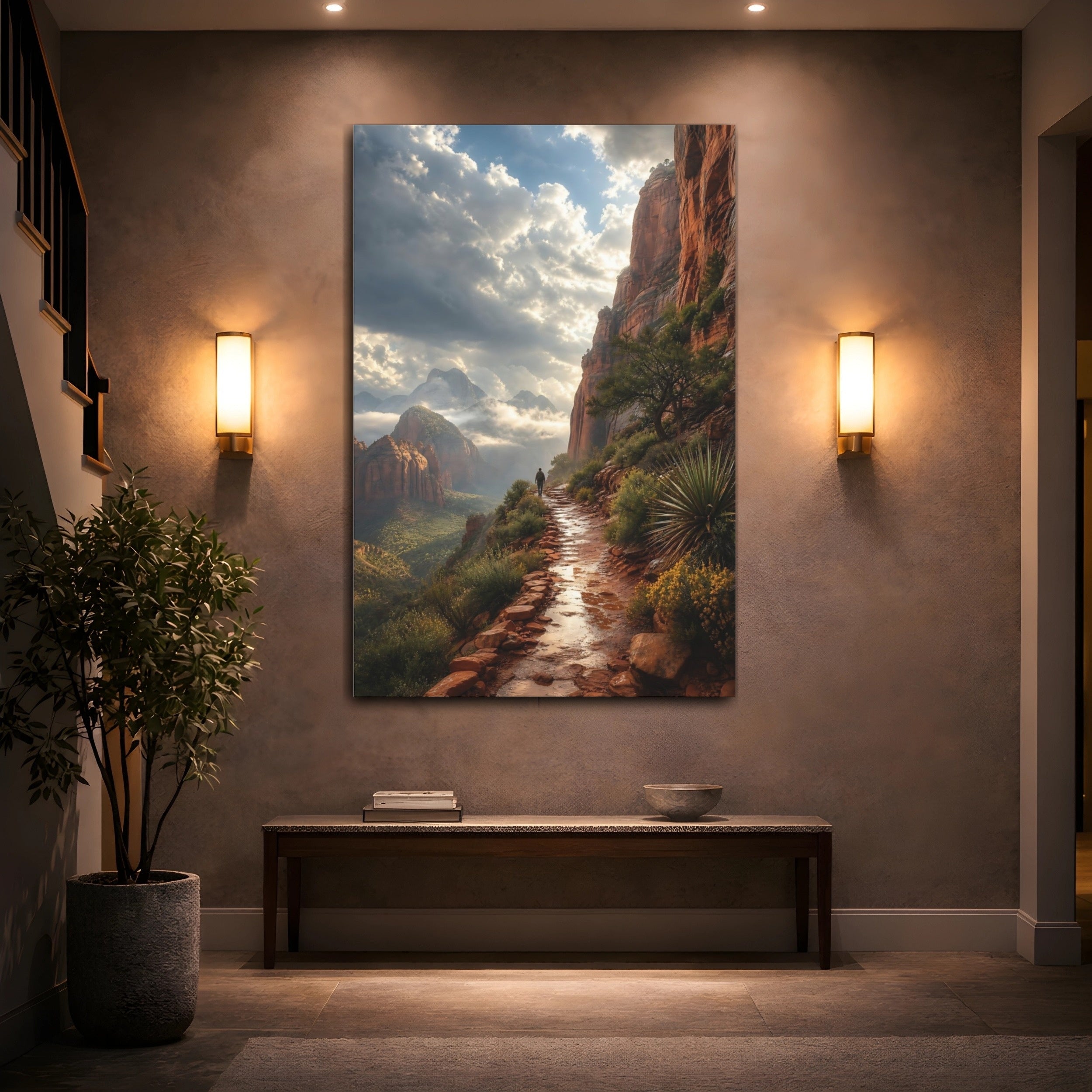 Mockup 2. Nature Mountain Path Red Mountain Landscape shown as stretched canvas wall art