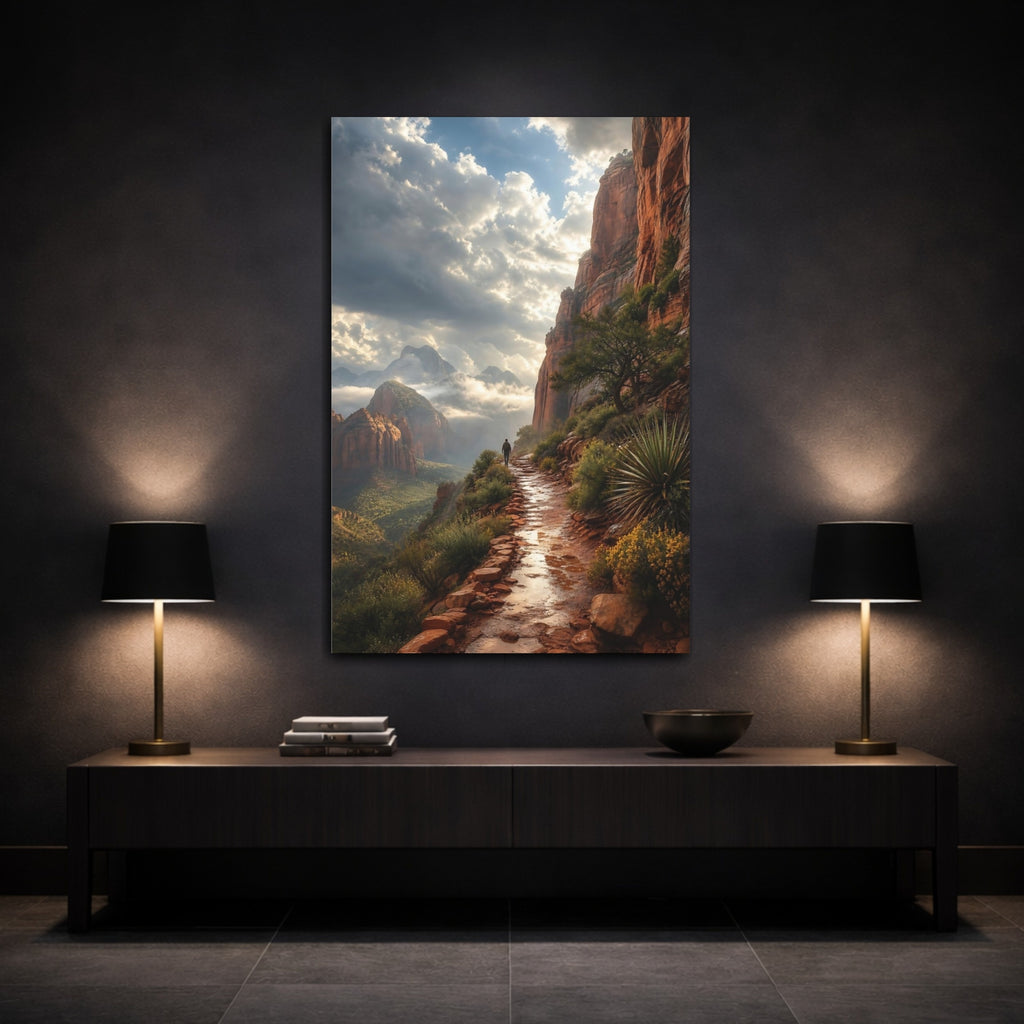 Mockup 3. Nature Mountain Path Red Mountain Landscape shown as stretched canvas wall art