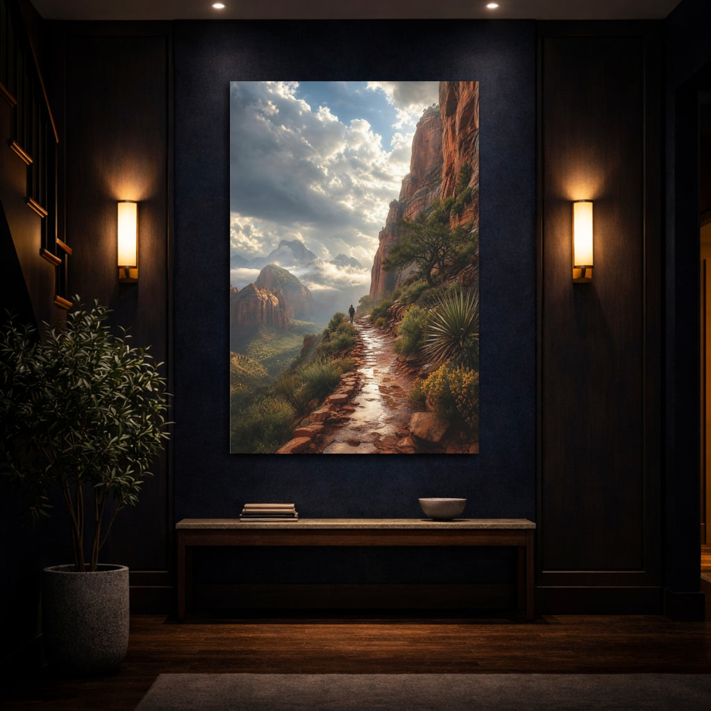 Mockup 4. Nature Mountain Path Red Mountain Landscape shown as stretched canvas wall art
