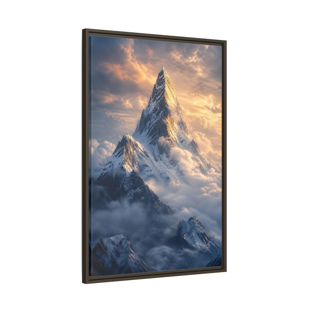 Main Mockup. Nature Mountain Peak Golden Mountainscape shown as stretched canvas wall art