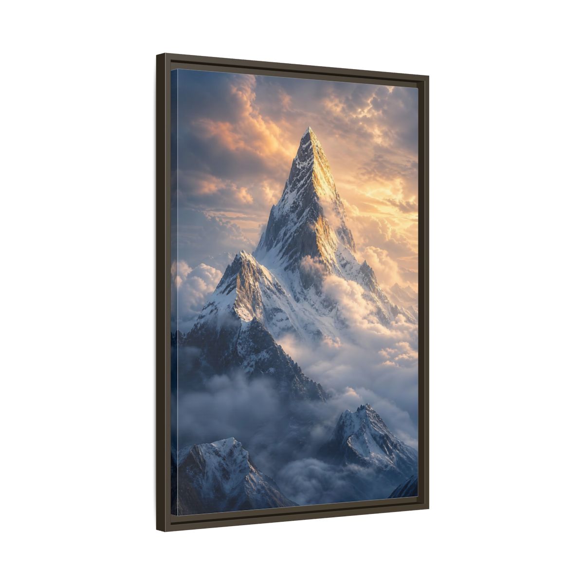 Side Mockup 11. Nature Mountain Peak Golden Mountainscape shown as stretched canvas wall art