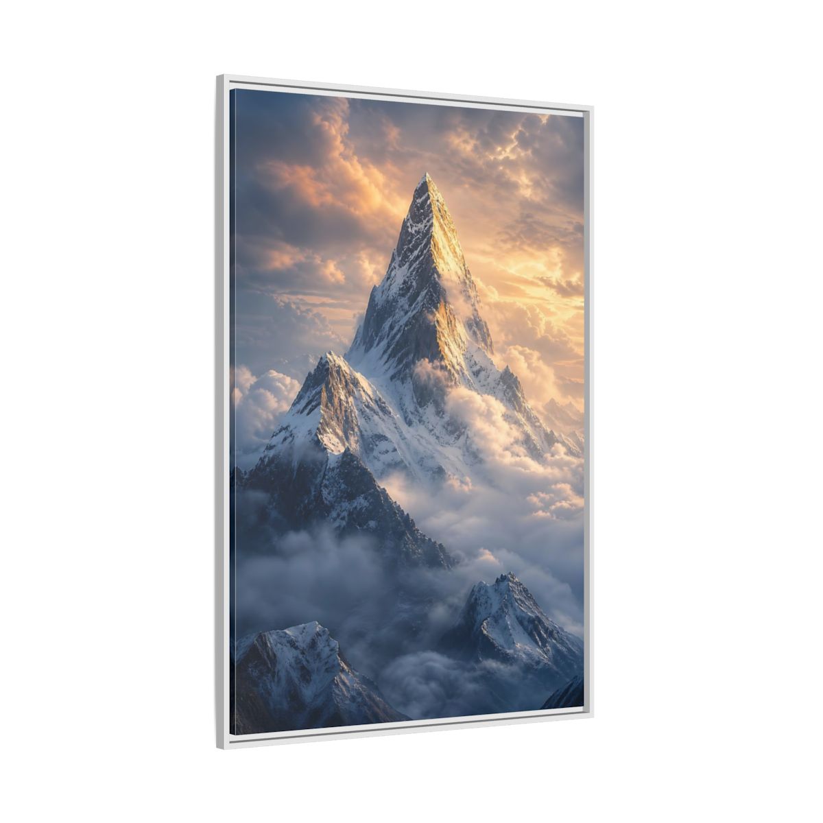 Side Mockup 7. Nature Mountain Peak Golden Mountainscape shown as stretched canvas wall art