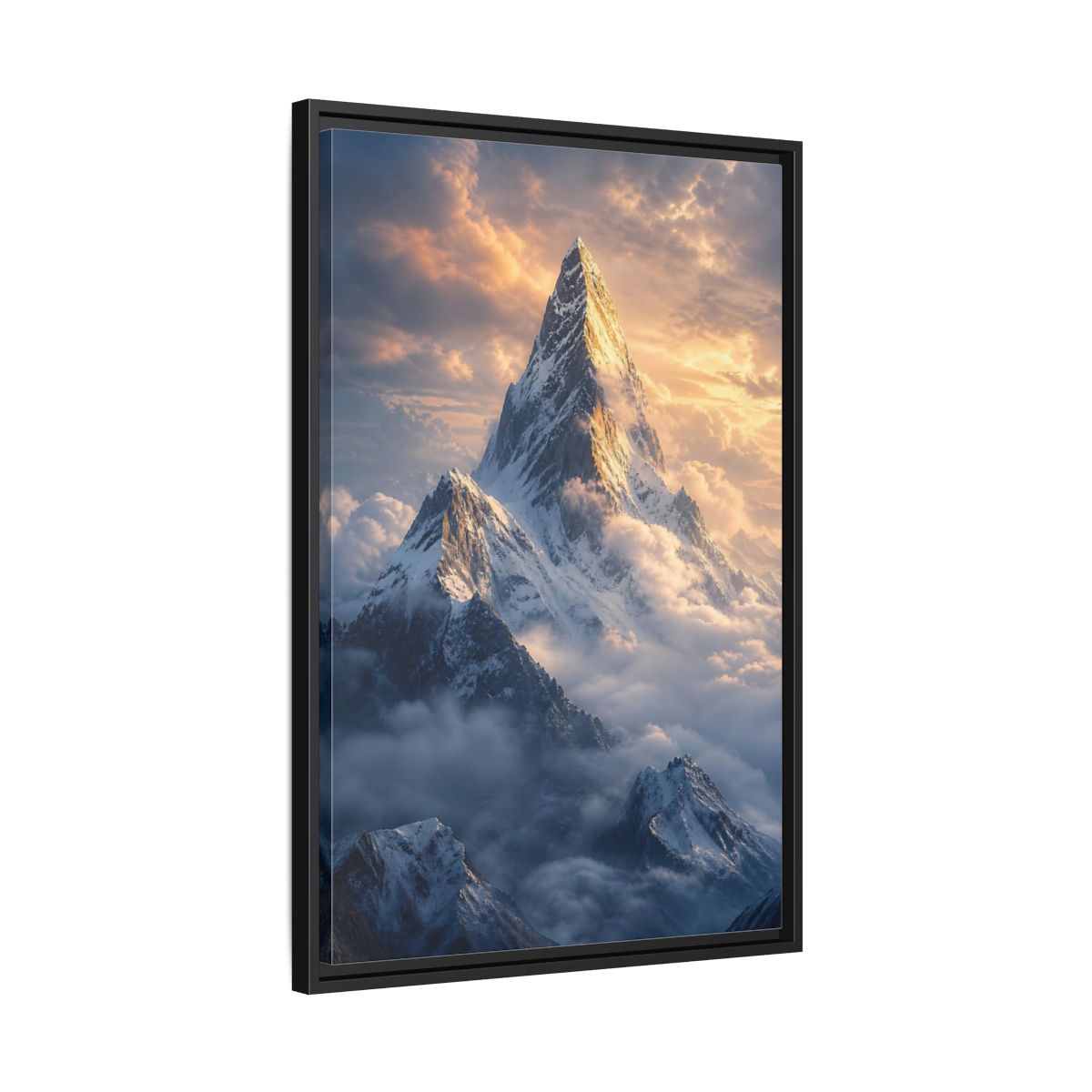 Side Mockup 14. Nature Mountain Peak Golden Mountainscape shown as stretched canvas wall art