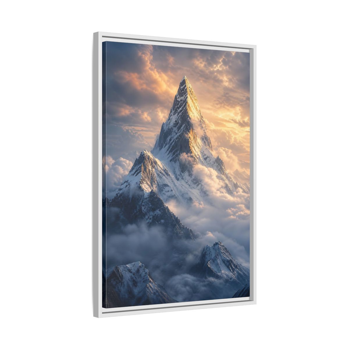 Side Mockup 10. Nature Mountain Peak Golden Mountainscape shown as stretched canvas wall art