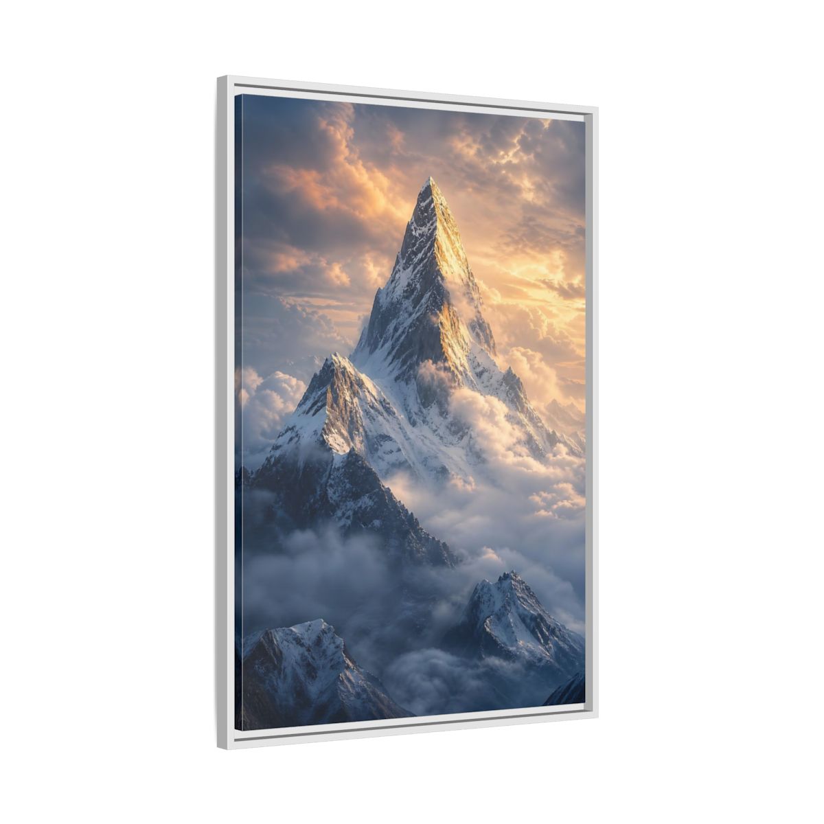 Side Mockup 9. Nature Mountain Peak Golden Mountainscape shown as stretched canvas wall art