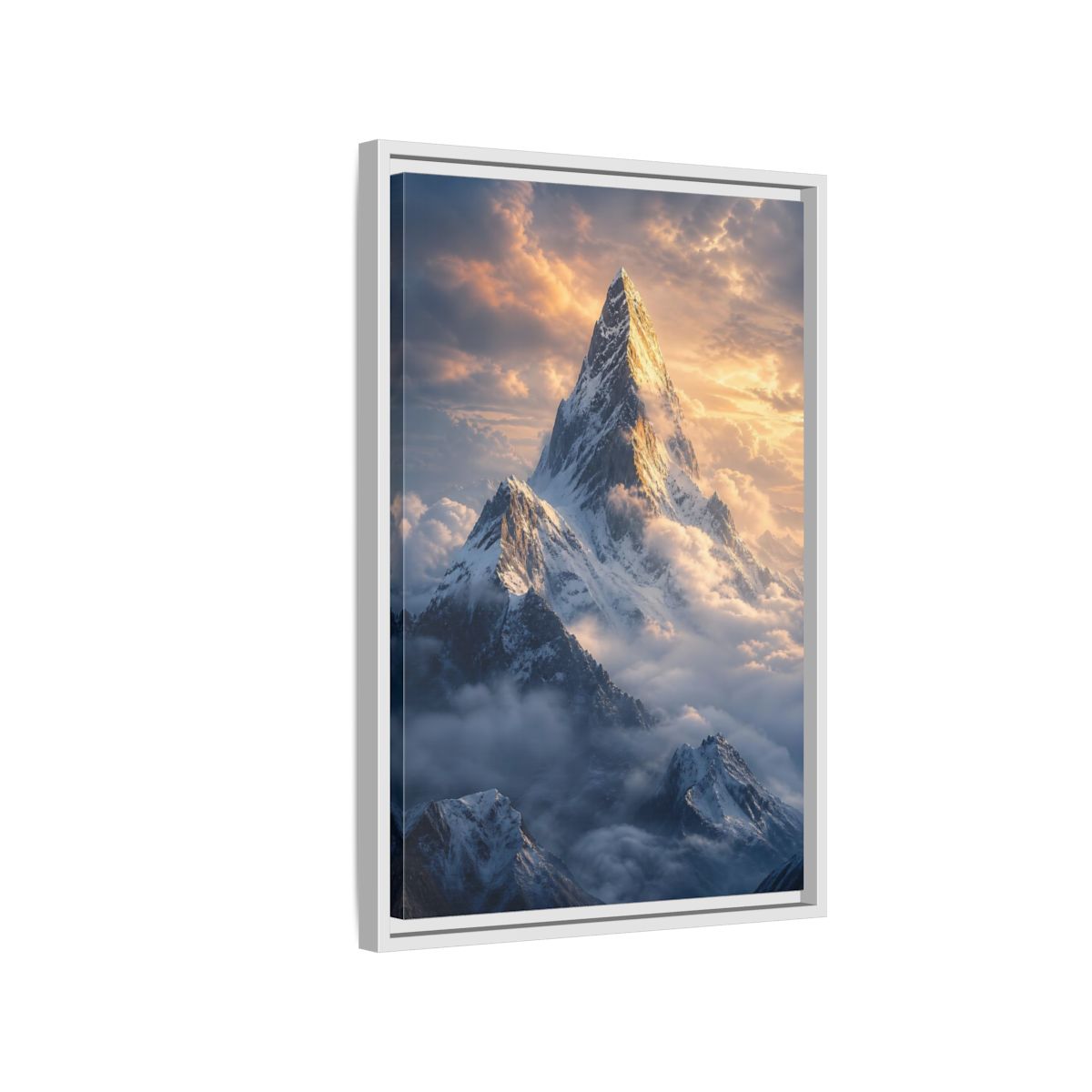 Side Mockup 1. Nature Mountain Peak Golden Mountainscape shown as stretched canvas wall art