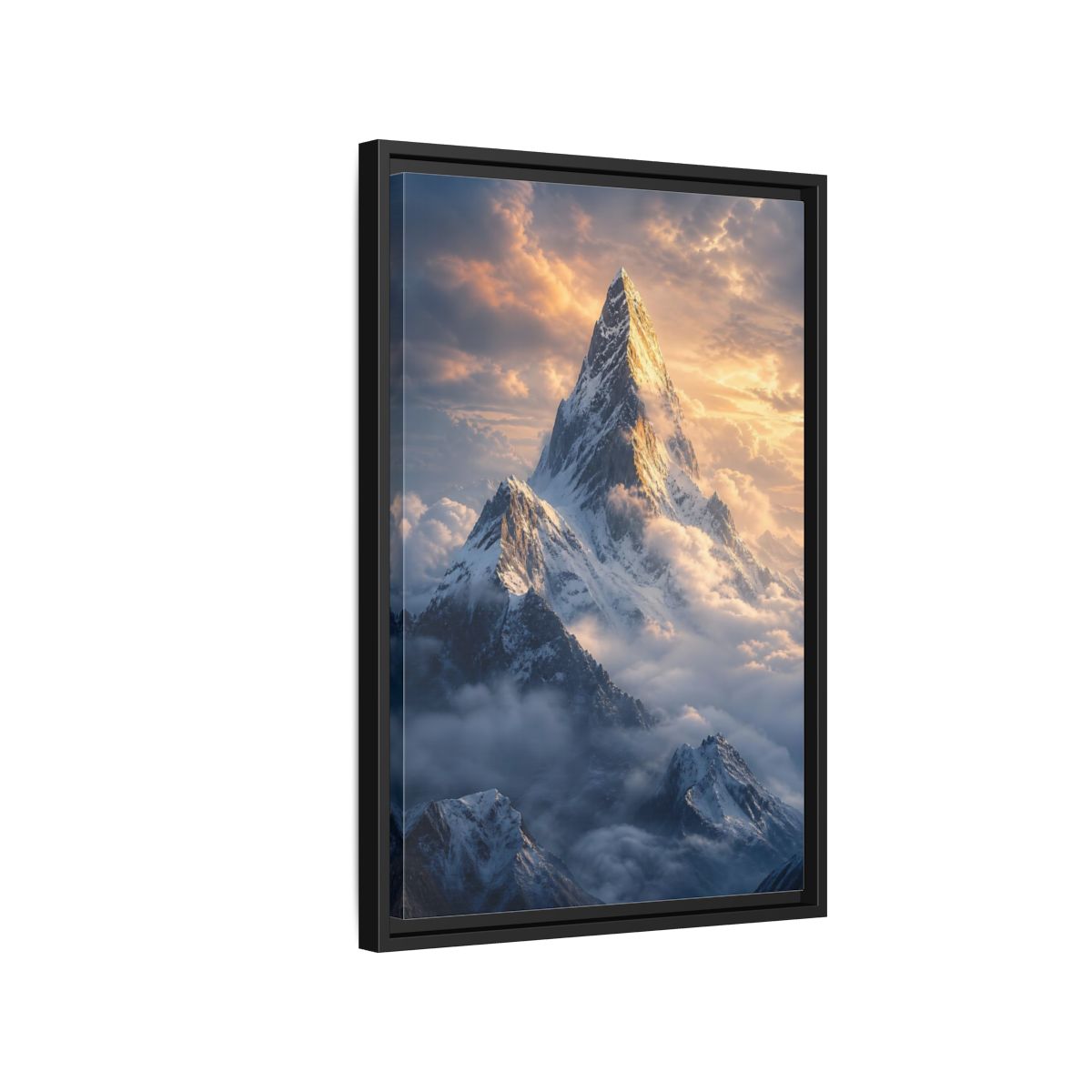 Side Mockup 3. Nature Mountain Peak Golden Mountainscape shown as stretched canvas wall art
