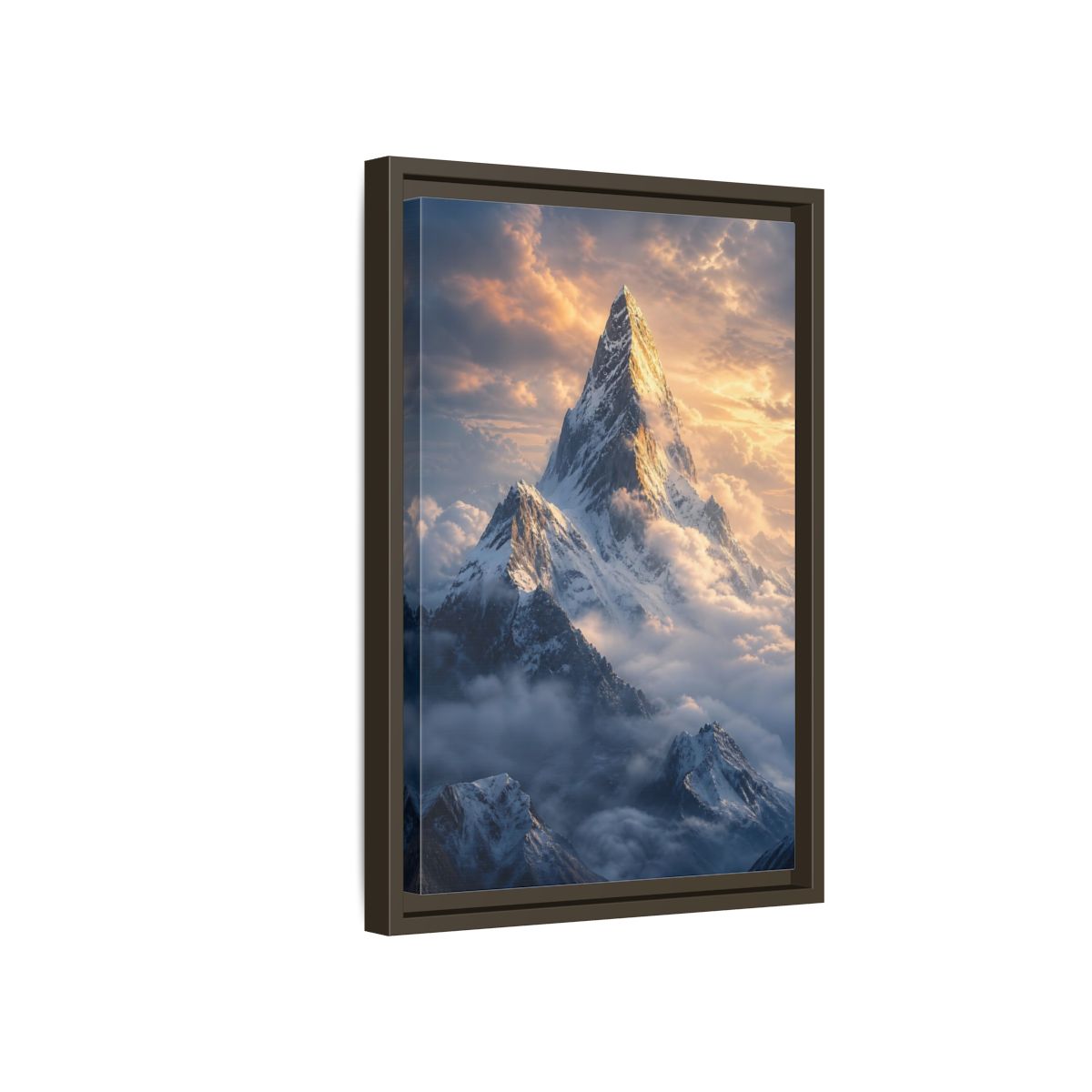 Side Mockup 5. Nature Mountain Peak Golden Mountainscape shown as stretched canvas wall art