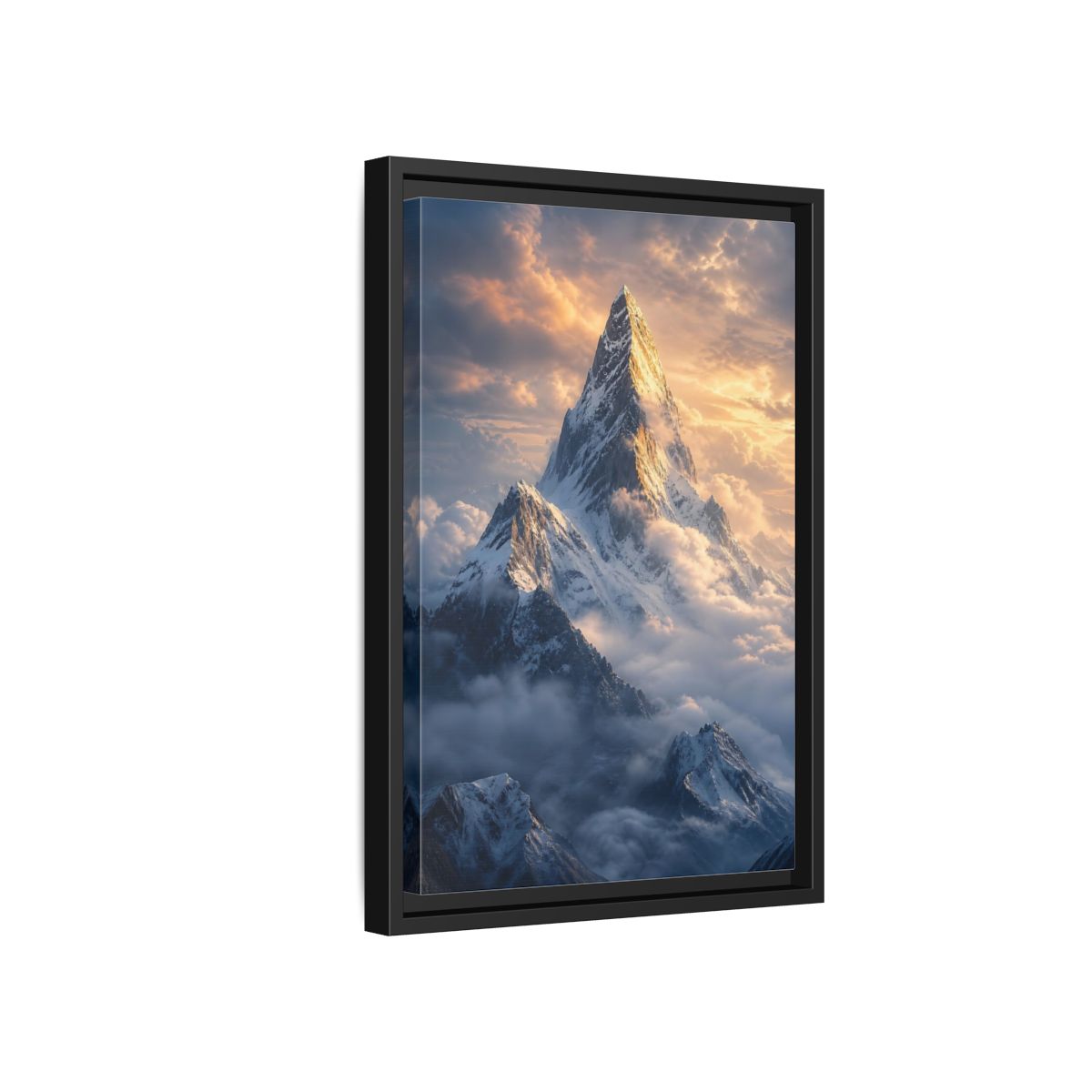 Side Mockup 6. Nature Mountain Peak Golden Mountainscape shown as stretched canvas wall art