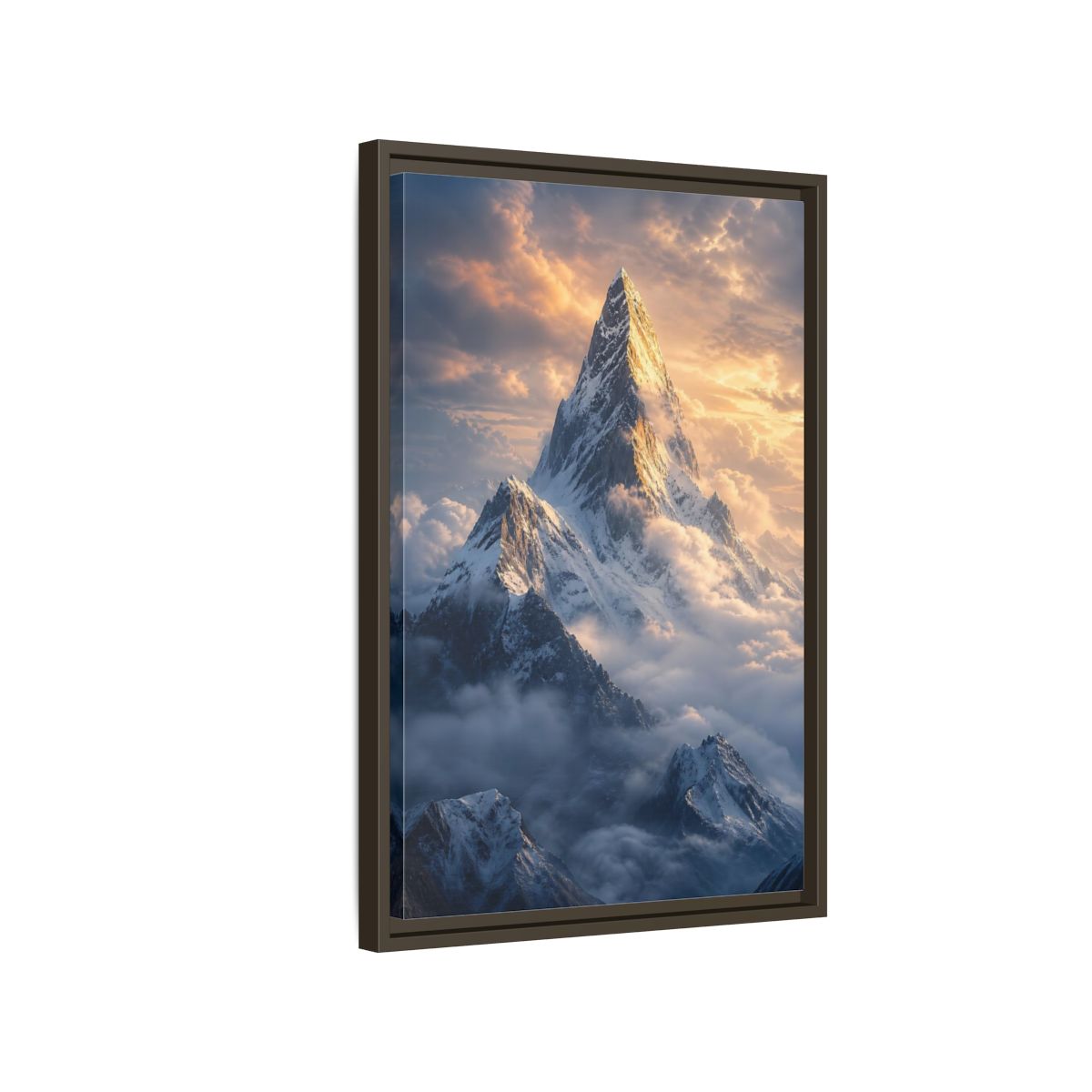 Side Mockup 2. Nature Mountain Peak Golden Mountainscape shown as stretched canvas wall art