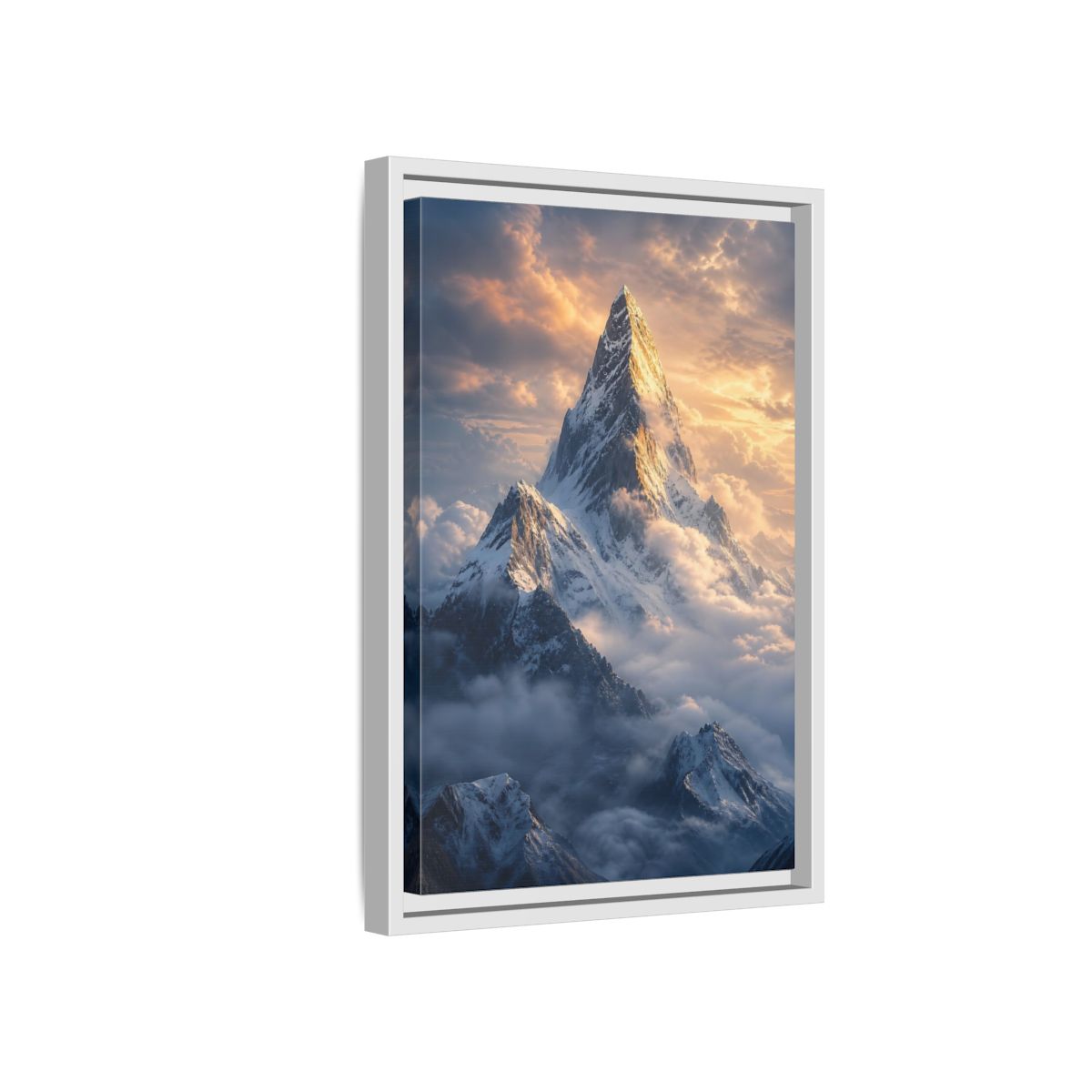 Side Mockup 4. Nature Mountain Peak Golden Mountainscape shown as stretched canvas wall art