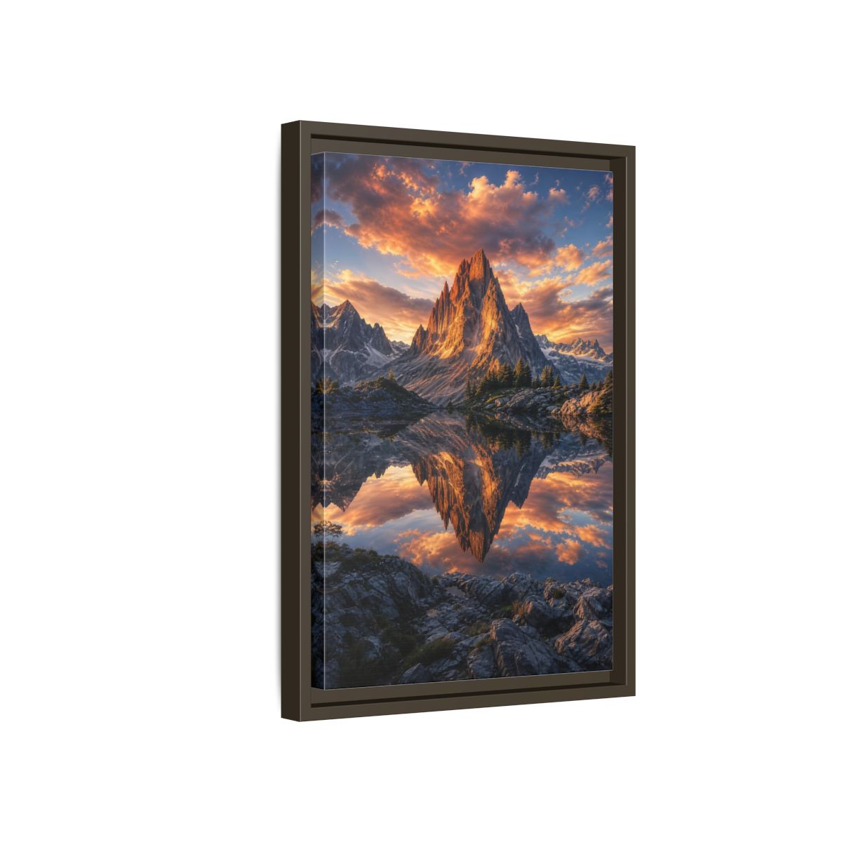 Nature Mountain Peak Orange and Grey Framed Canvas Wall Art - Living Room shown as canvas wall art
