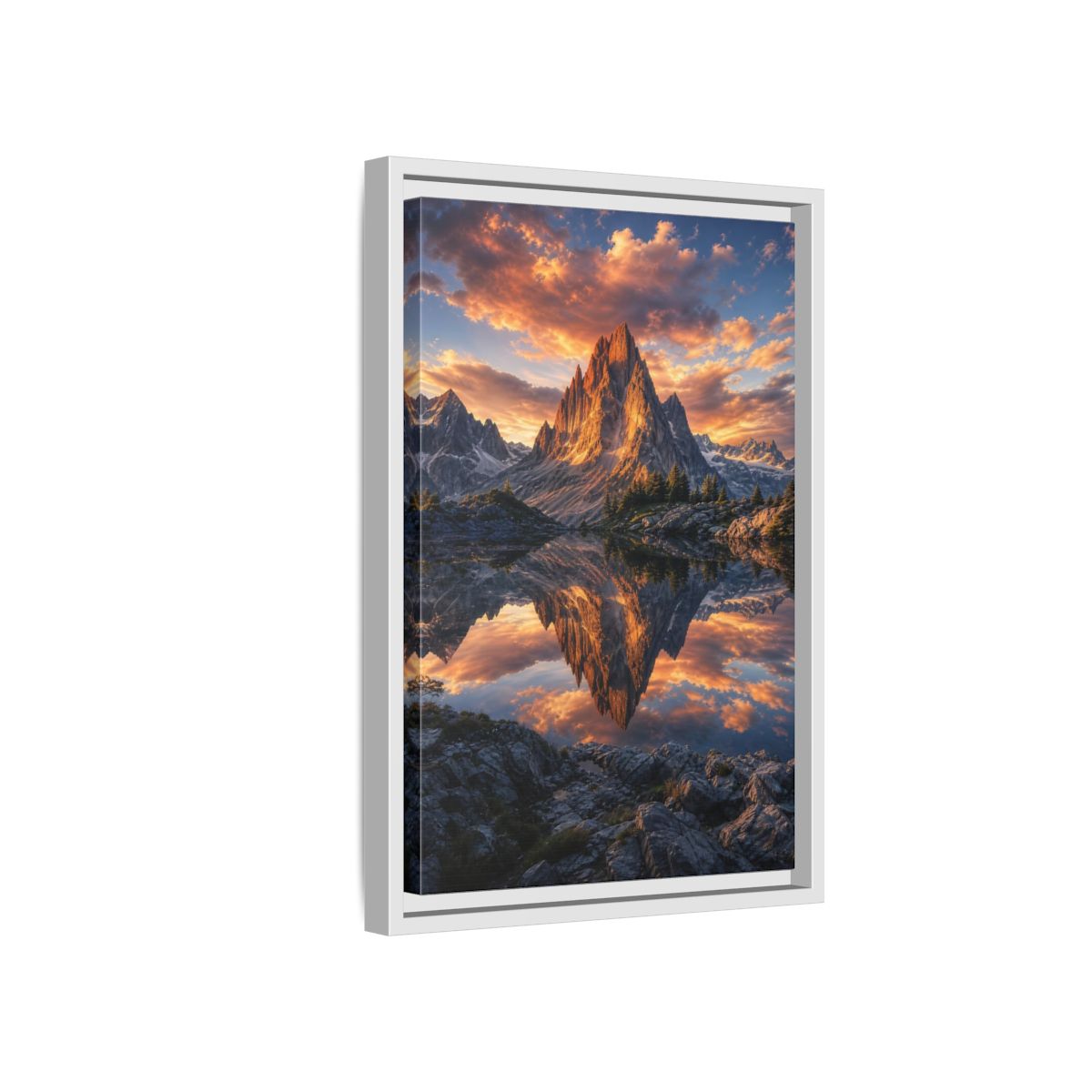 Nature Mountain Peak Orange and Grey Framed Canvas Wall Art - Living Room shown as canvas wall art