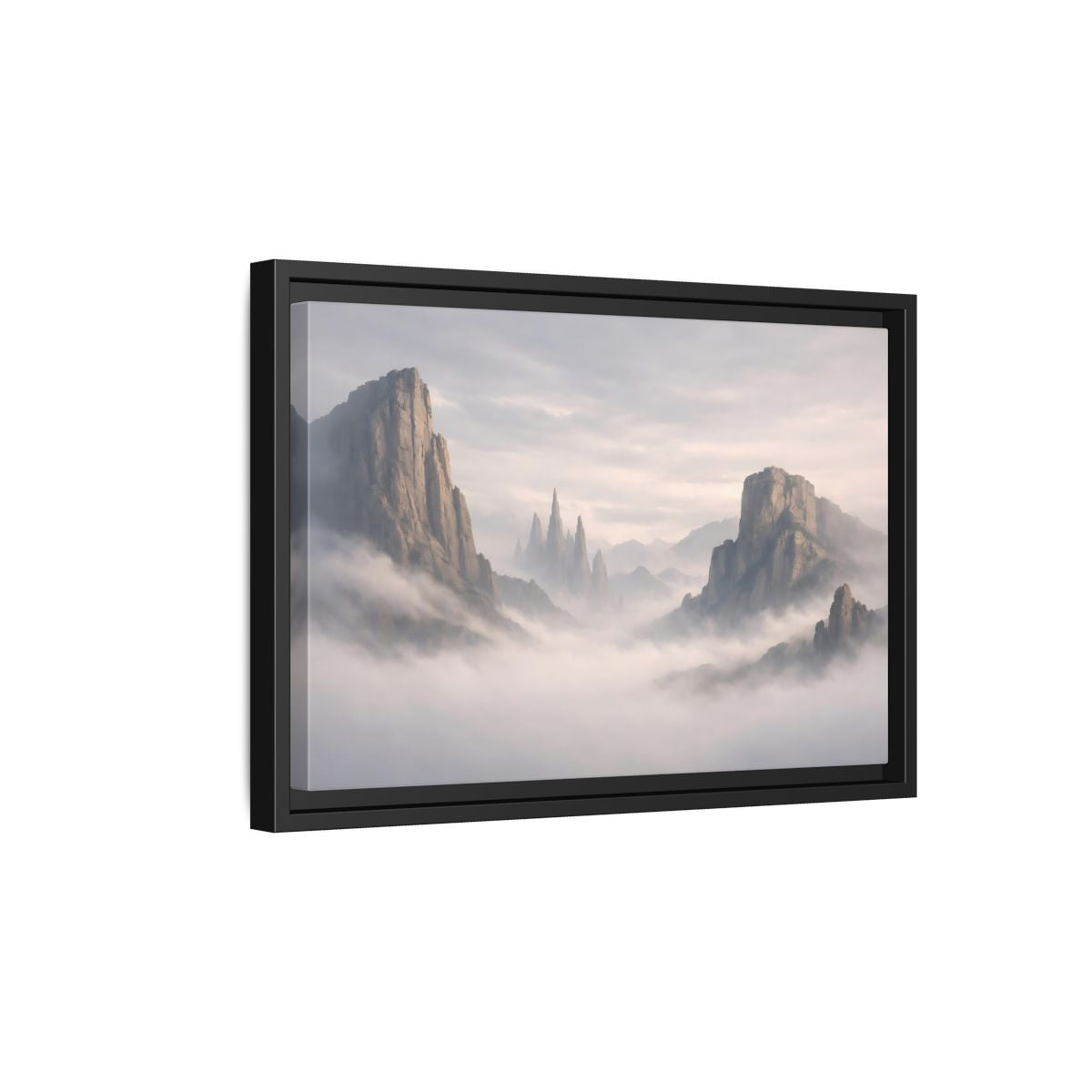 Side Mockup 6. Nature Mountain Peaks Misty Mountain shown as stretched canvas wall art