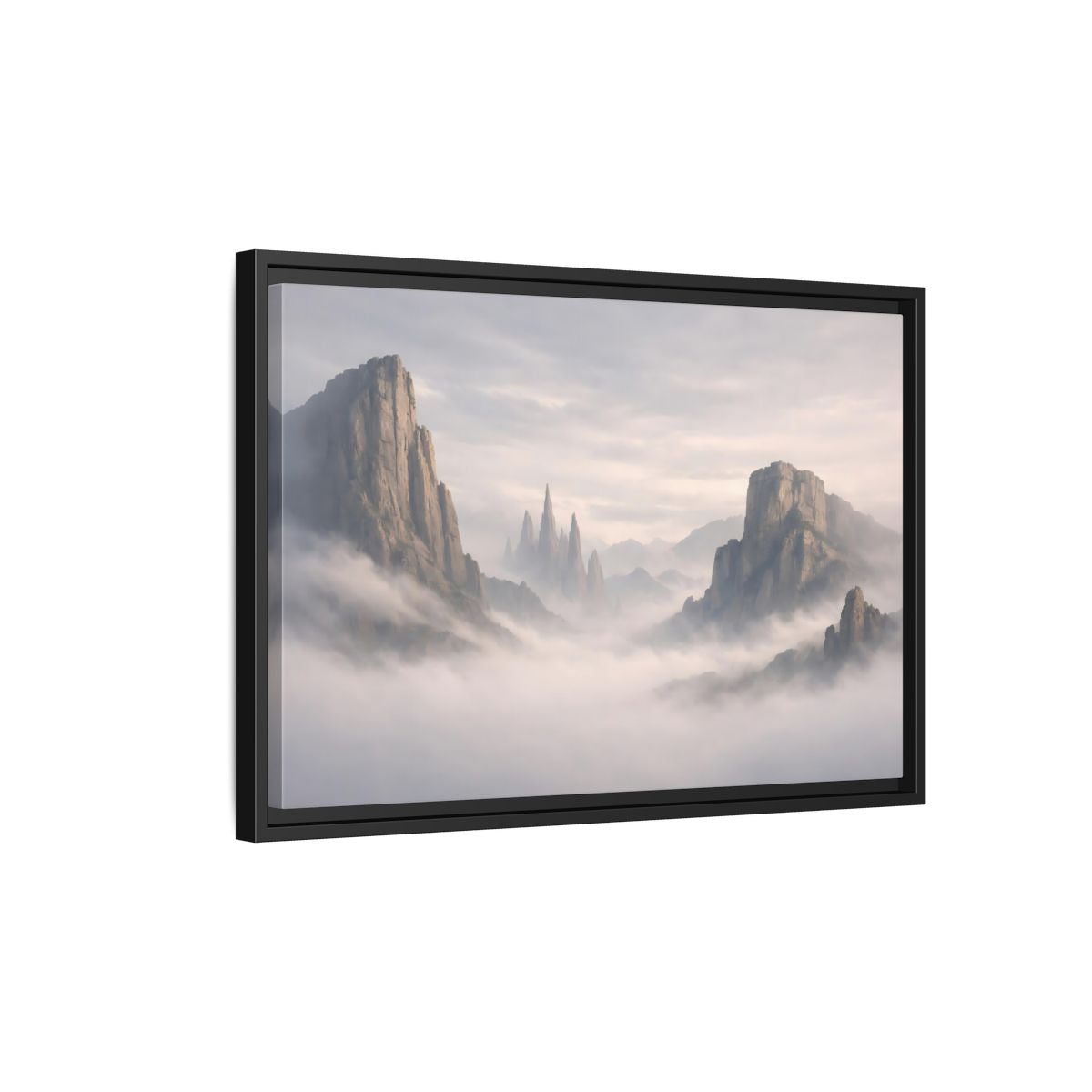 Side Mockup 3. Nature Mountain Peaks Misty Mountain shown as stretched canvas wall art