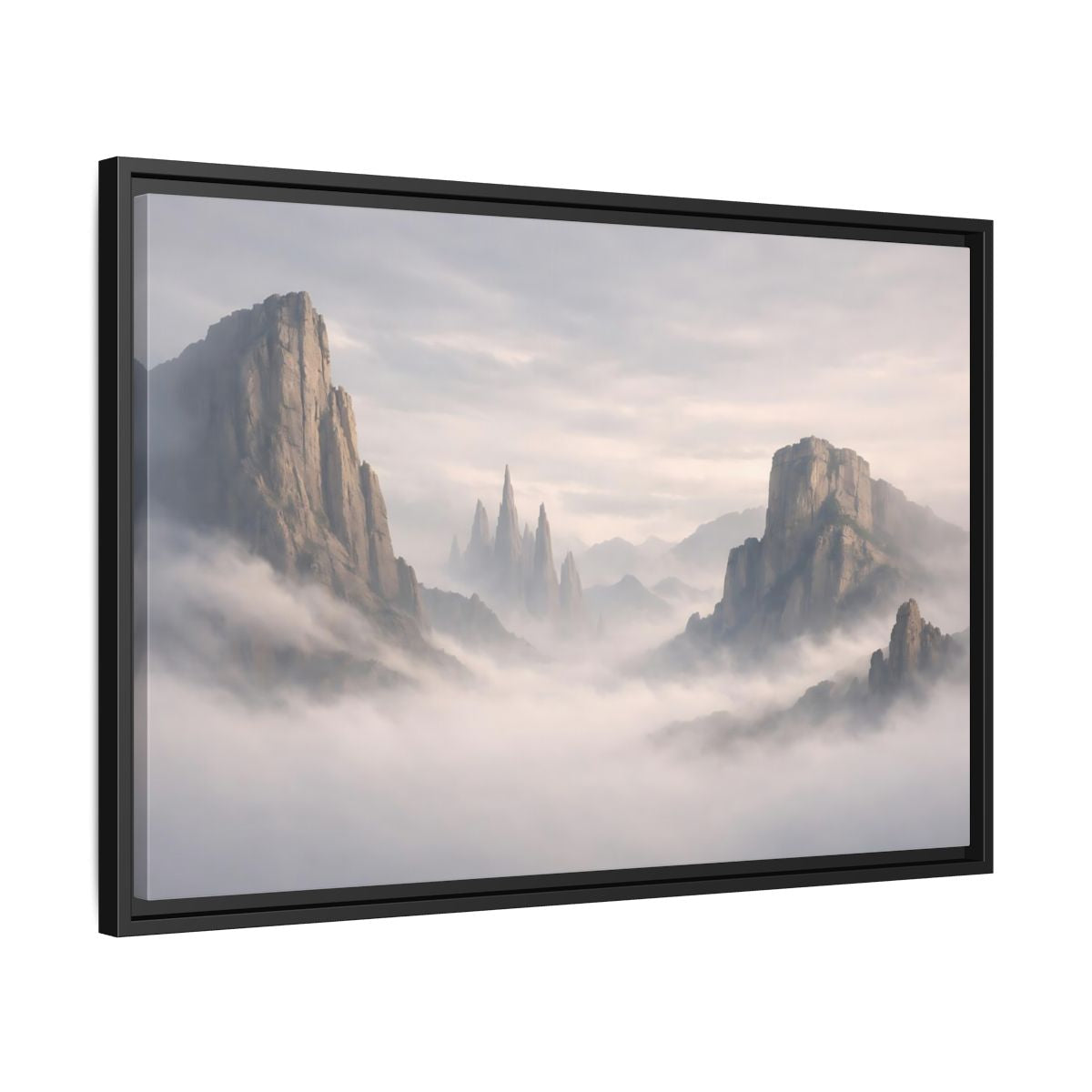 Side Mockup 14. Nature Mountain Peaks Misty Mountain shown as stretched canvas wall art
