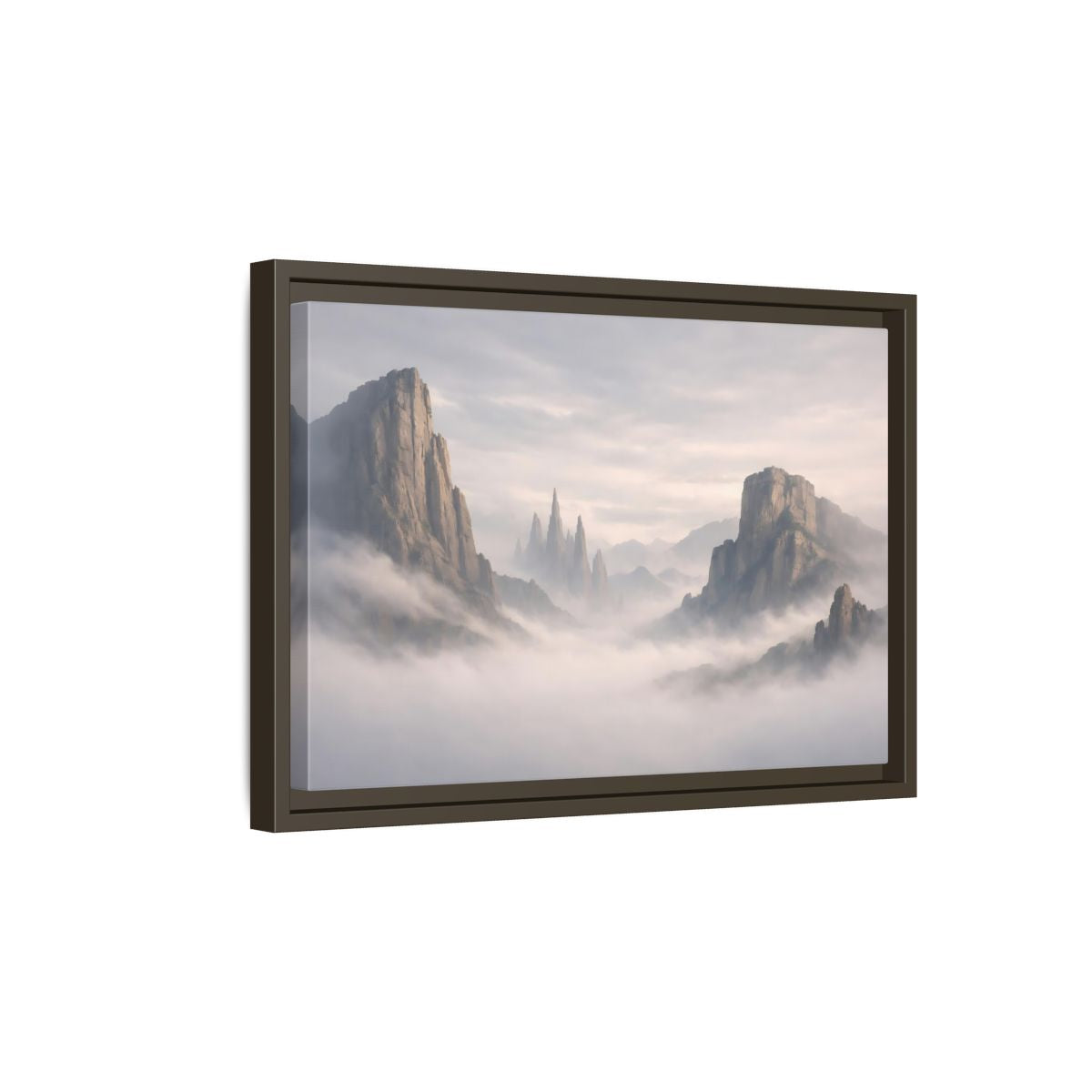 Side Mockup 5. Nature Mountain Peaks Misty Mountain shown as stretched canvas wall art