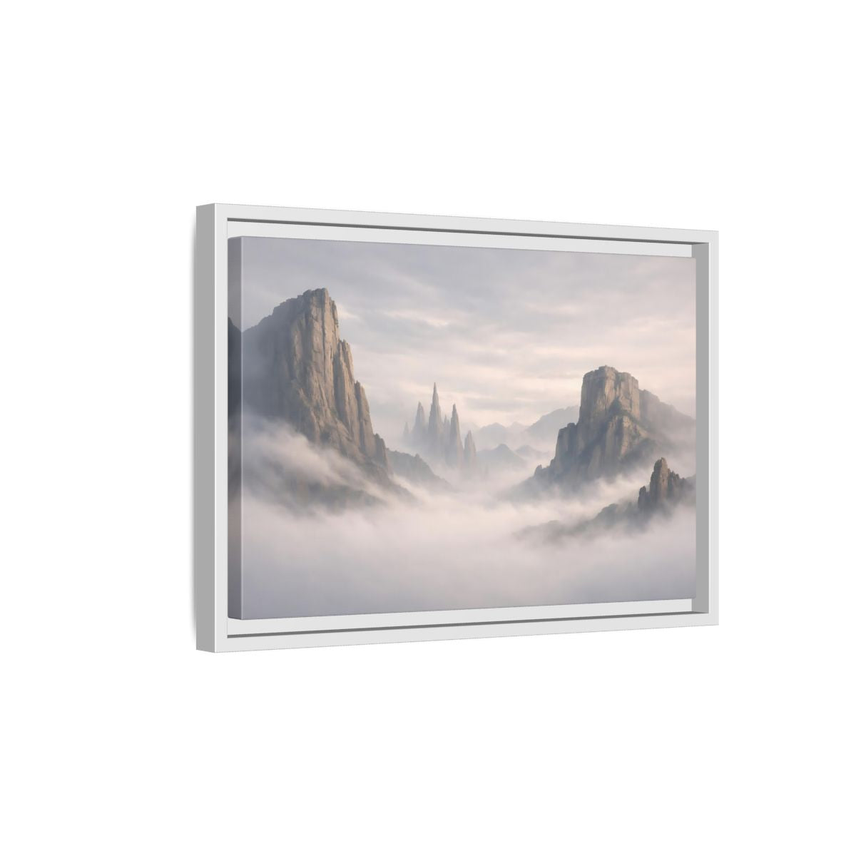Side Mockup 4. Nature Mountain Peaks Misty Mountain shown as stretched canvas wall art