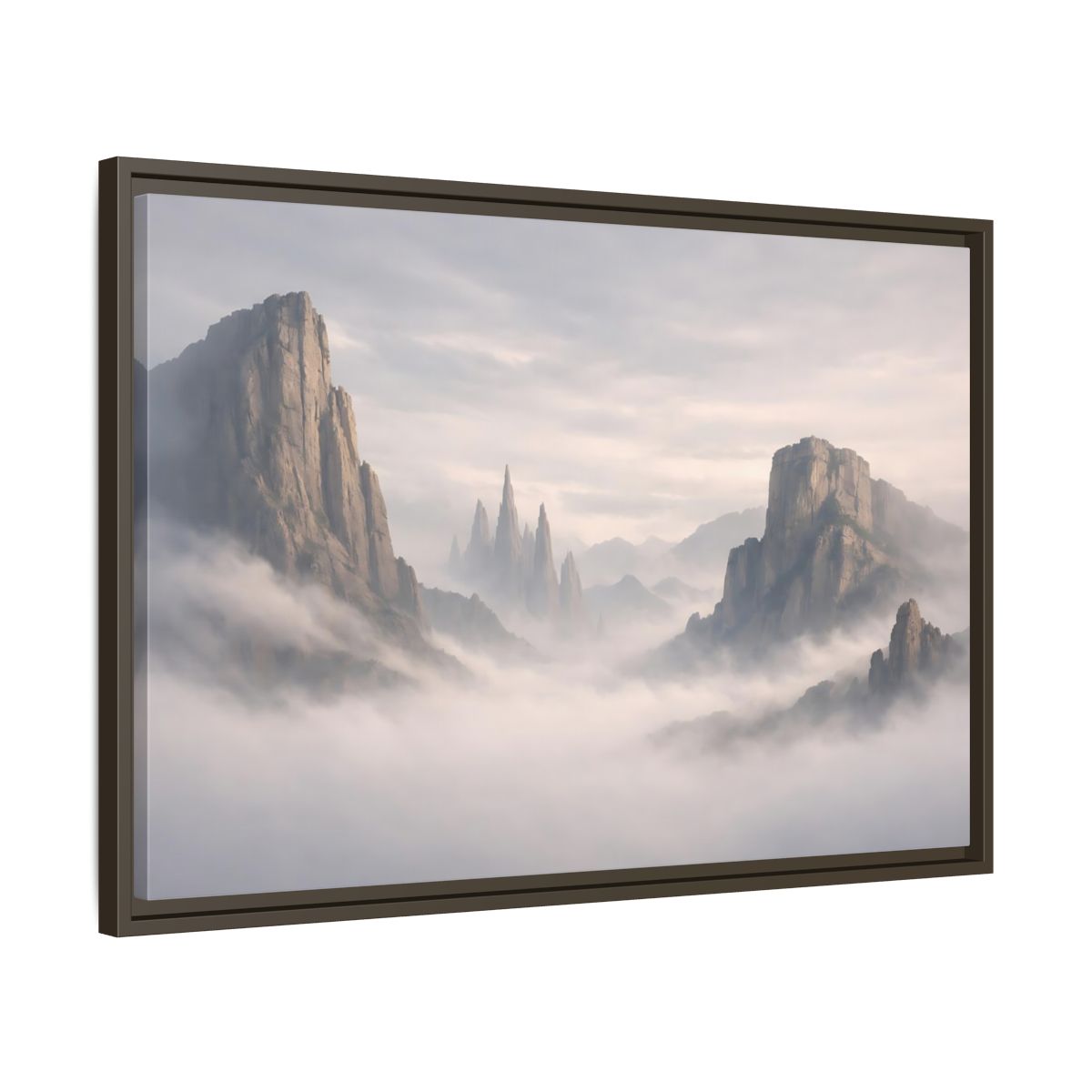 Side Mockup 11. Nature Mountain Peaks Misty Mountain shown as stretched canvas wall art