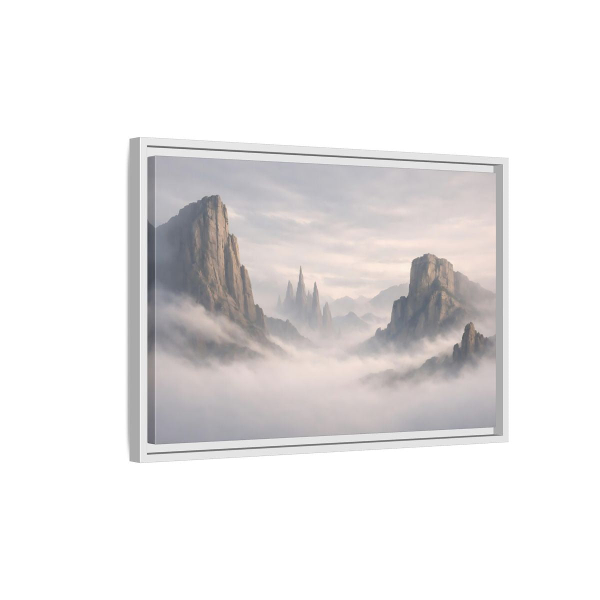 Side Mockup 1. Nature Mountain Peaks Misty Mountain shown as stretched canvas wall art
