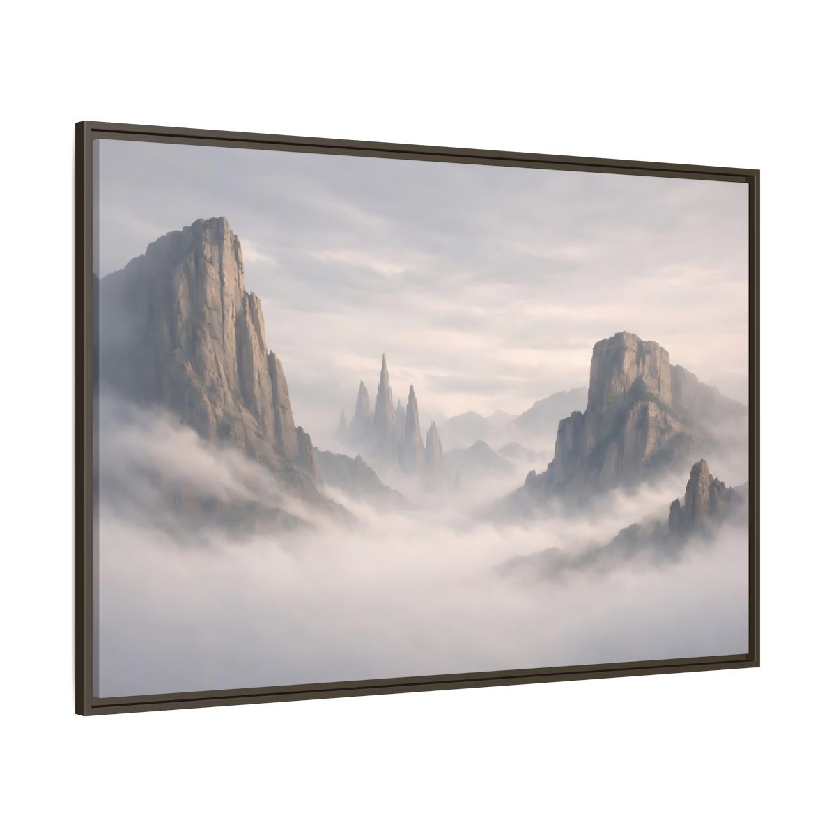 Side Mockup 8. Nature Mountain Peaks Misty Mountain shown as stretched canvas wall art