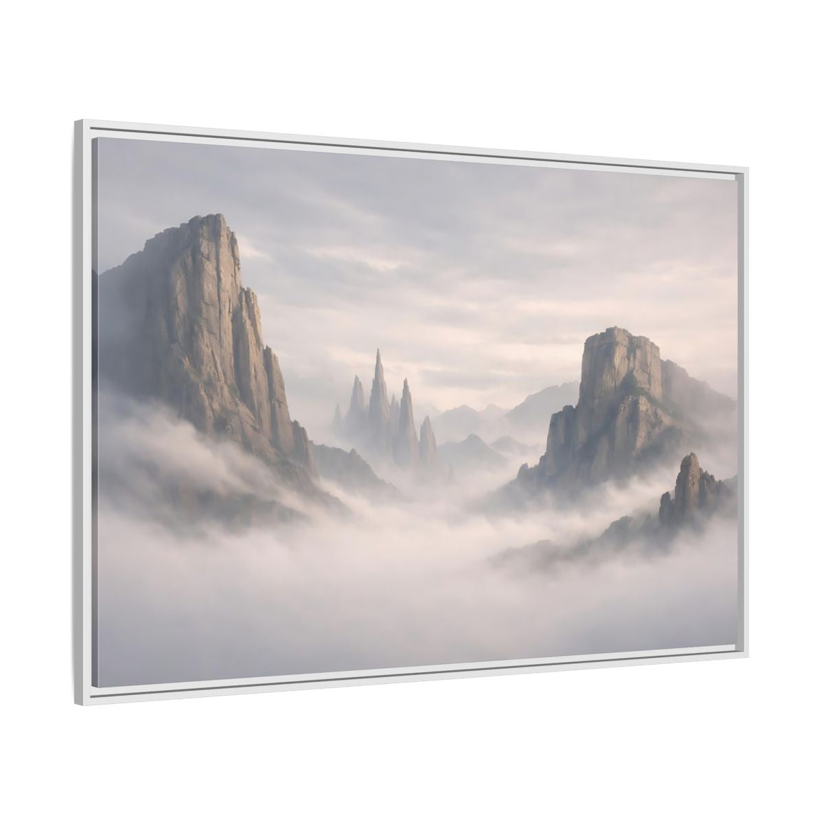 Side Mockup 7. Nature Mountain Peaks Misty Mountain shown as stretched canvas wall art