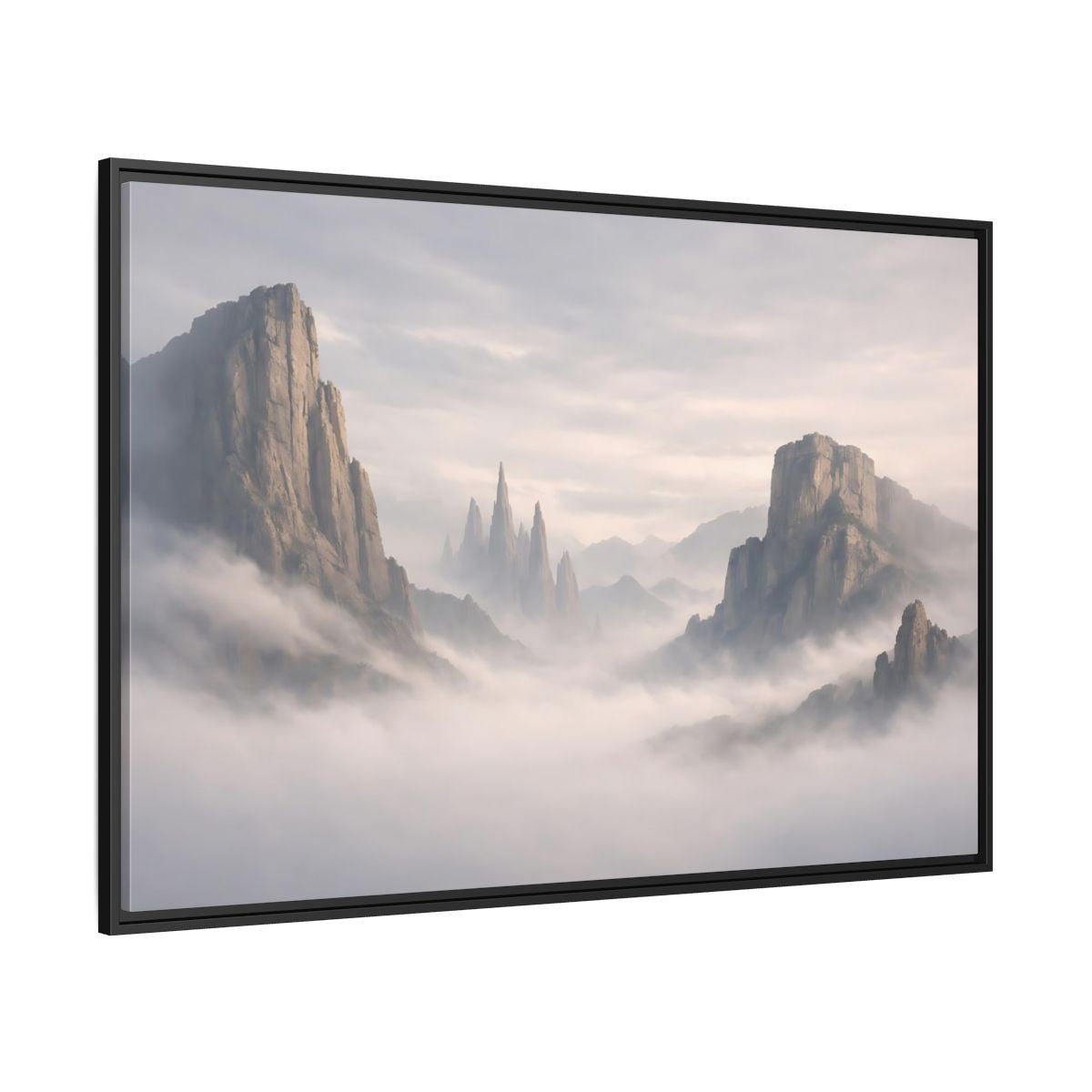 Side Mockup 12. Nature Mountain Peaks Misty Mountain shown as stretched canvas wall art