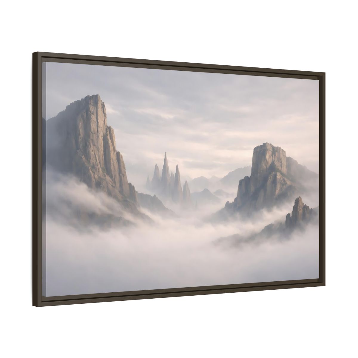 Main Mockup. Nature Mountain Peaks Misty Mountain shown as stretched canvas wall art