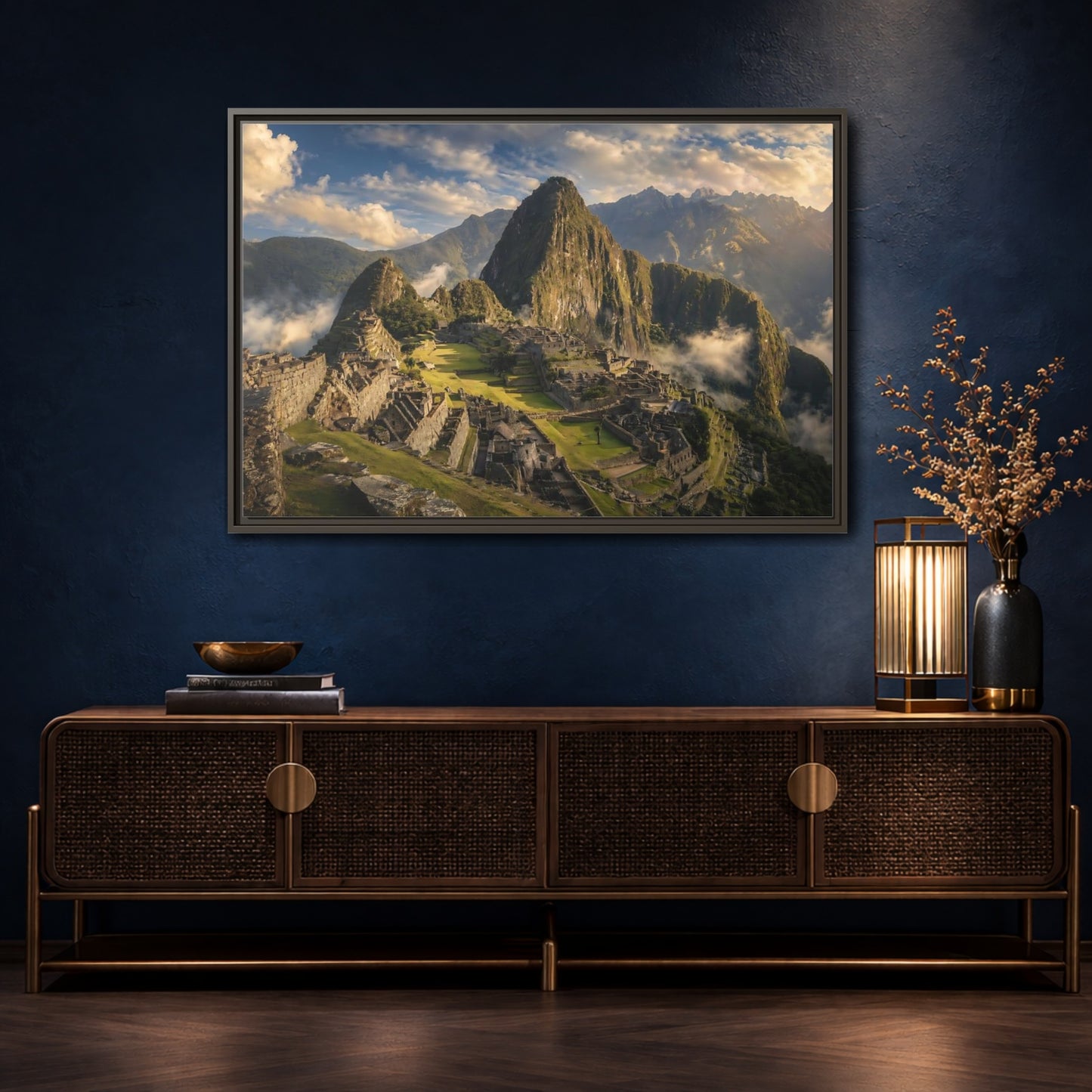 Mockup 4. Nature Mountain Peaks Mountain Ruins View shown as stretched canvas wall art