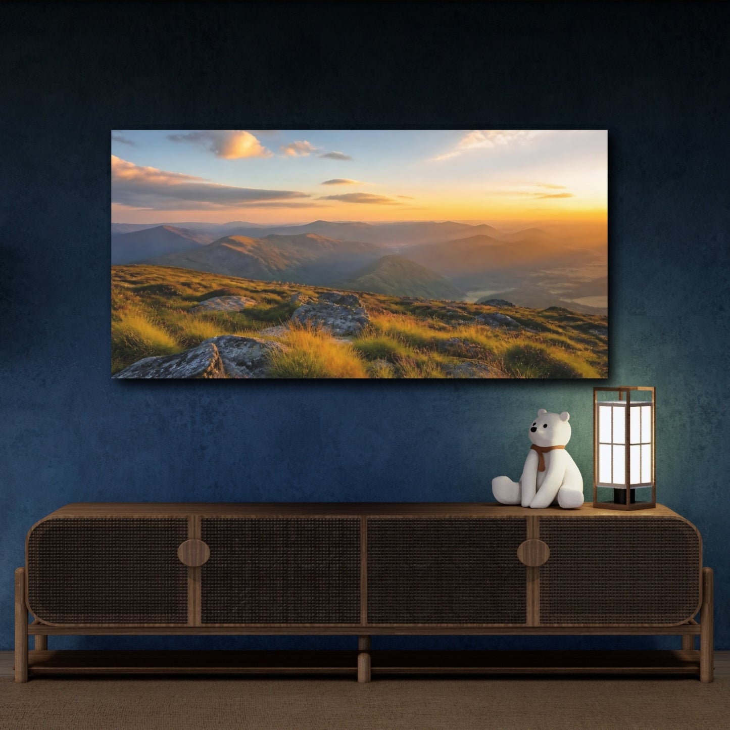 Mockup 4. Nature Mountain Range Golden Mountain Landscape shown as stretched canvas wall art