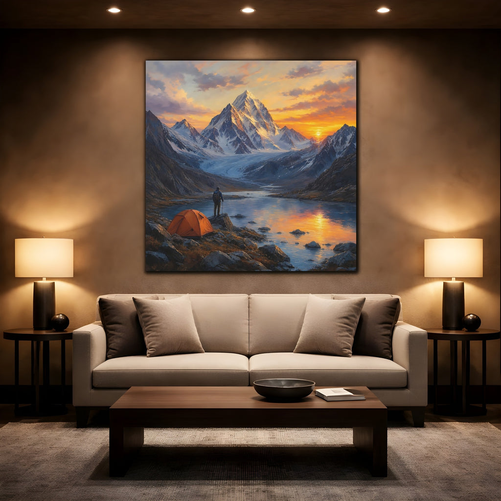 Mockup 2. Nature Mountain Range Mountain Sunset Landscape shown as stretched canvas wall art