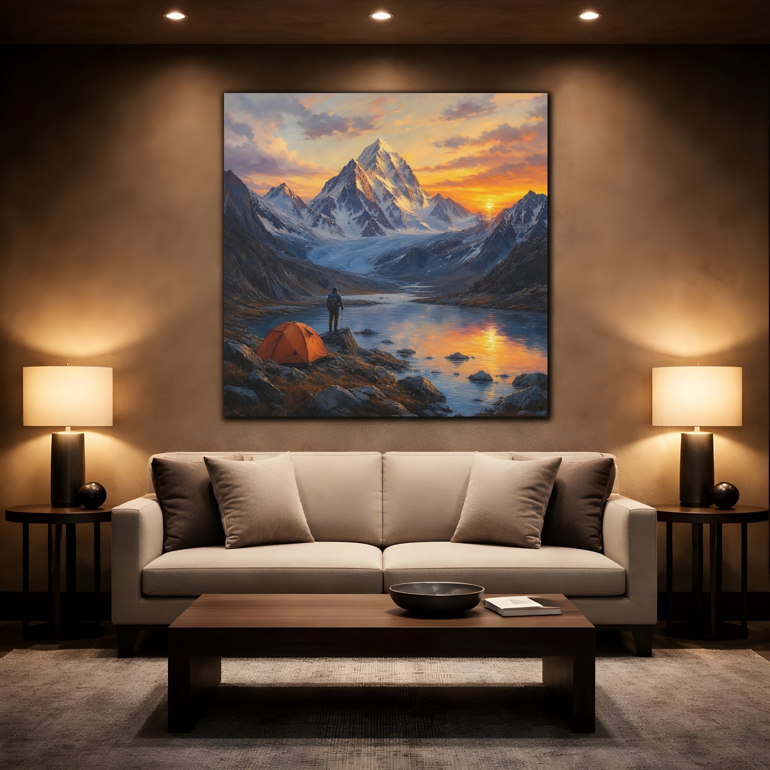 Mockup 2. Nature Mountain Range Mountain Sunset Landscape shown as stretched canvas wall art