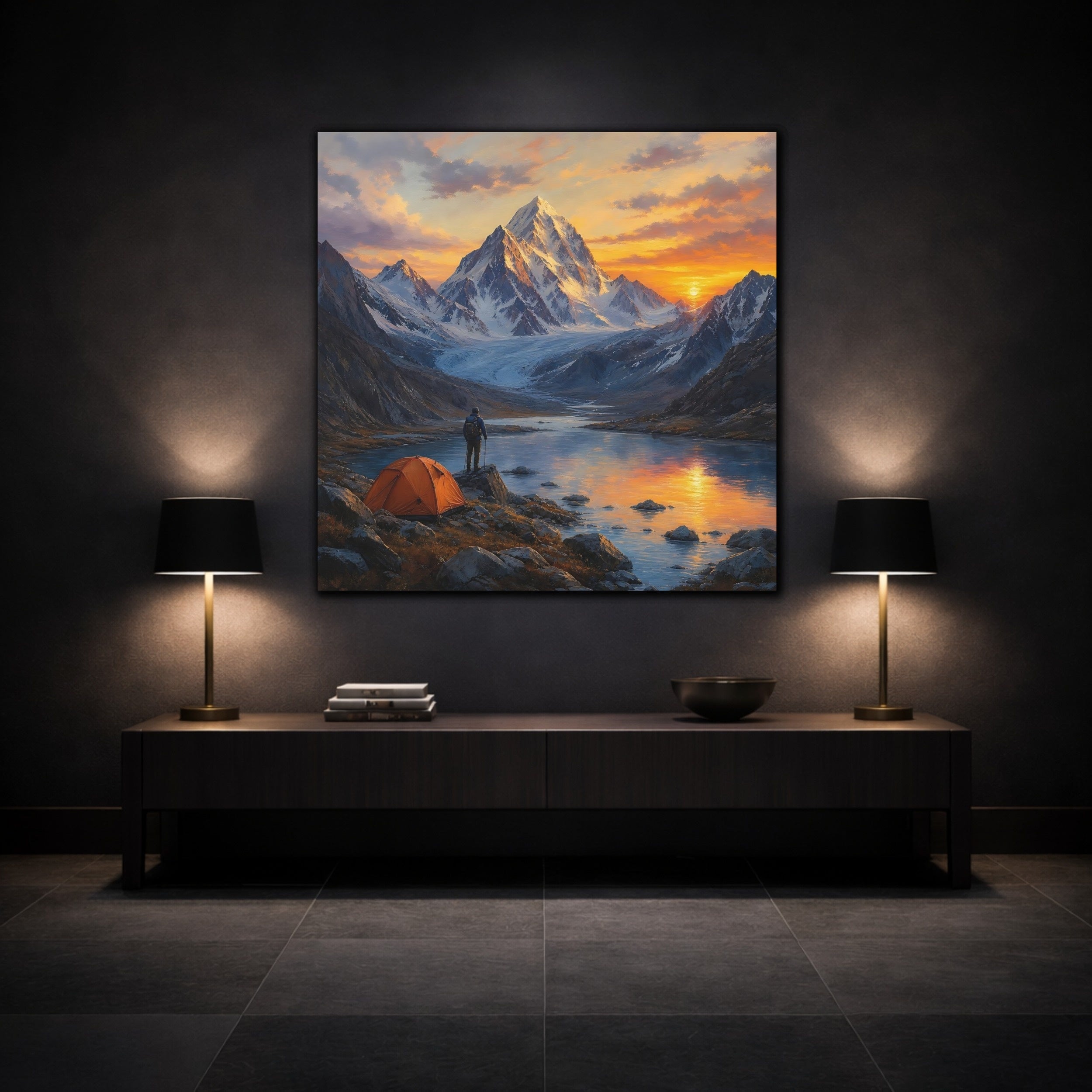 Mockup 3. Nature Mountain Range Mountain Sunset Landscape shown as stretched canvas wall art