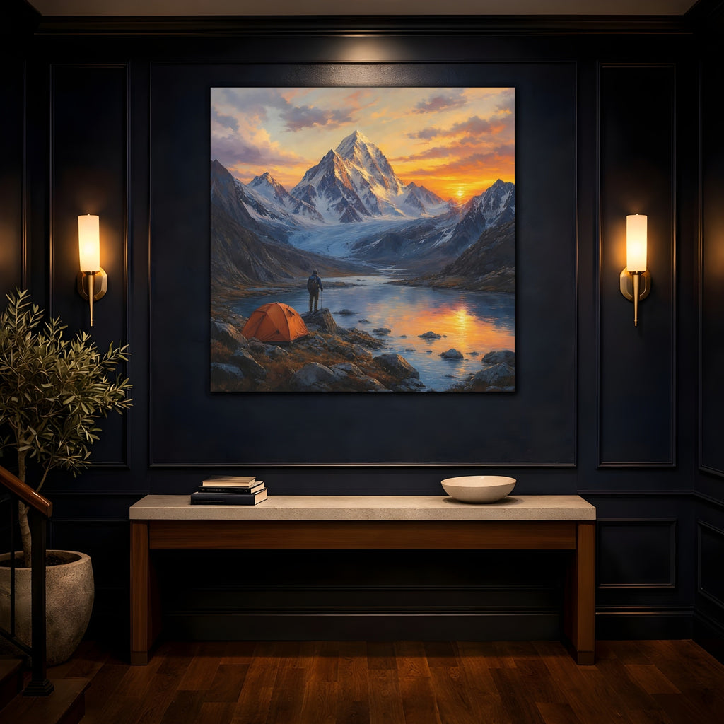 Mockup 4. Nature Mountain Range Mountain Sunset Landscape shown as stretched canvas wall art