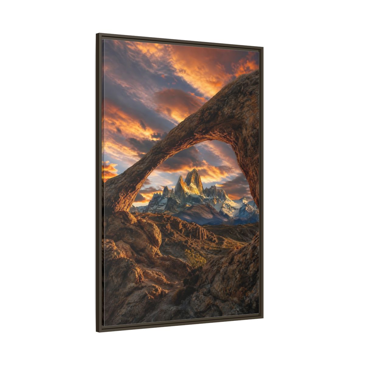 Side Mockup 8. Nature Mountain Range Orange Brown Mountains shown as stretched canvas wall art