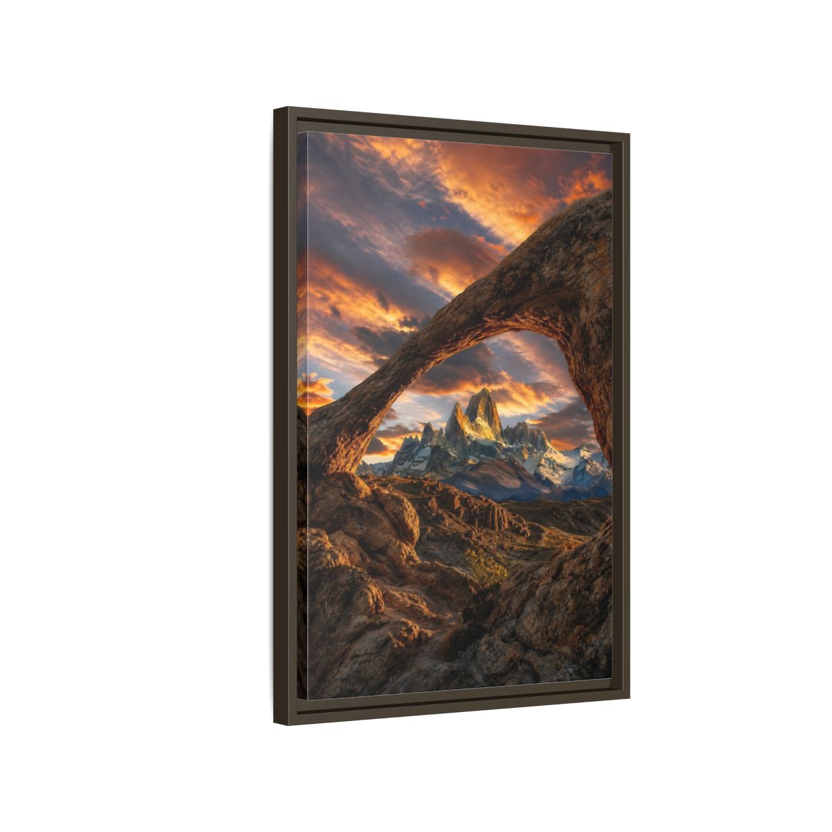 Side Mockup 2. Nature Mountain Range Orange Brown Mountains shown as stretched canvas wall art