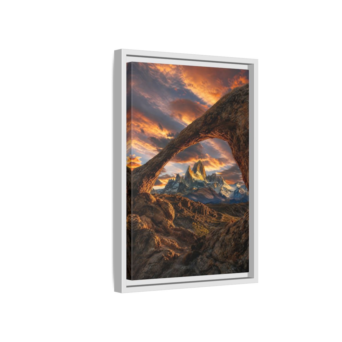 Side Mockup 4. Nature Mountain Range Orange Brown Mountains shown as stretched canvas wall art