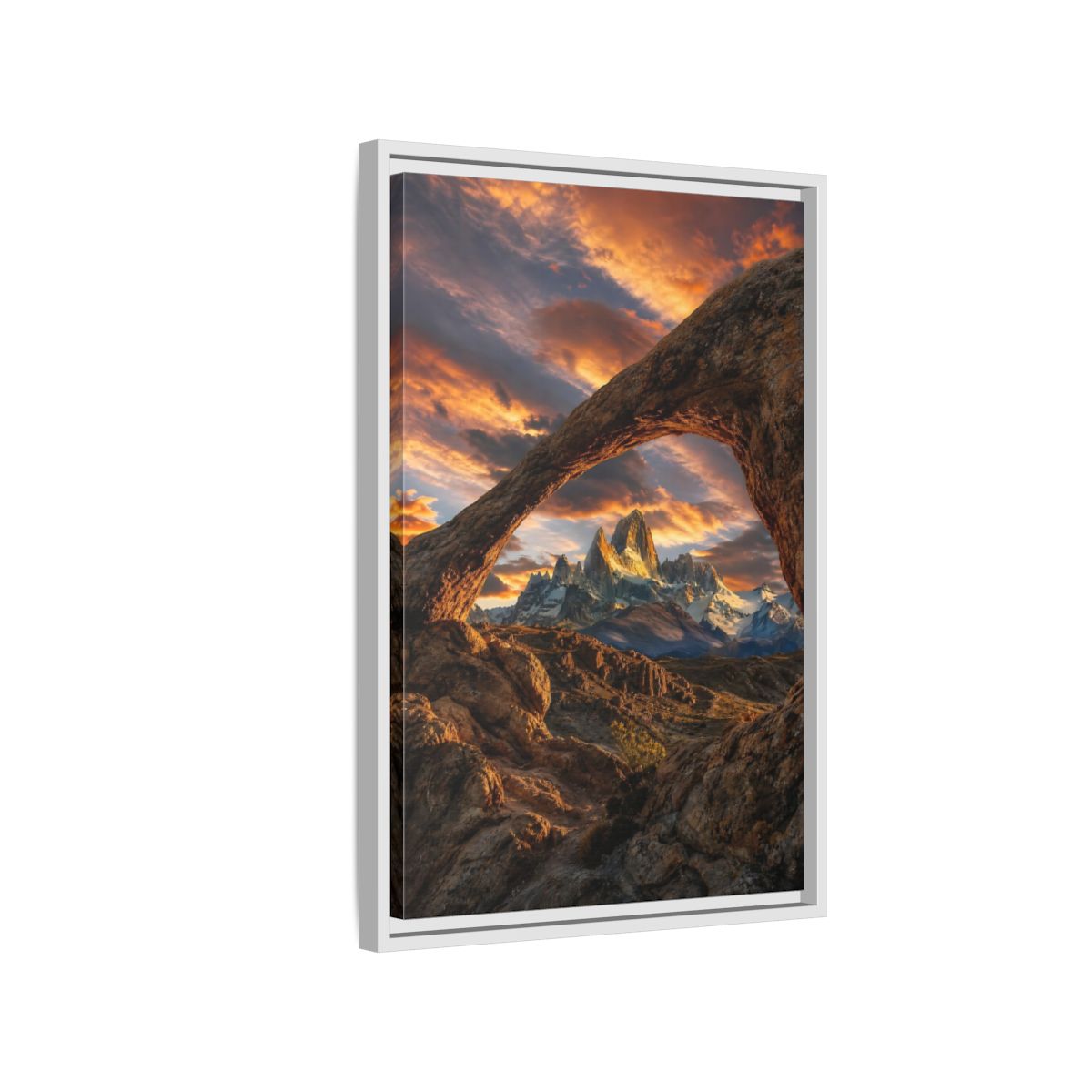 Side Mockup 1. Nature Mountain Range Orange Brown Mountains shown as stretched canvas wall art